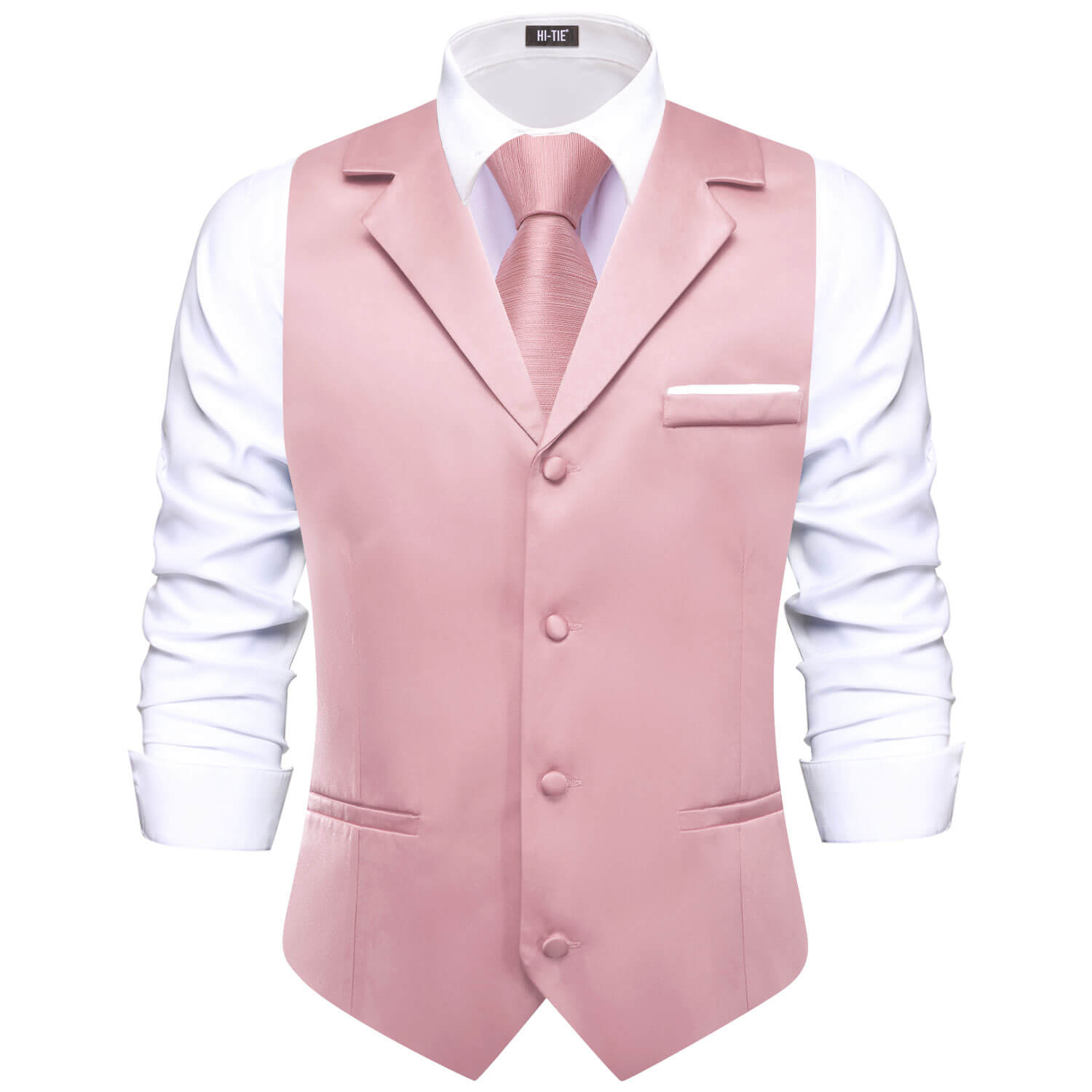  Lighgt Pink Waistcoat Solid Notch lapels Men's Vest