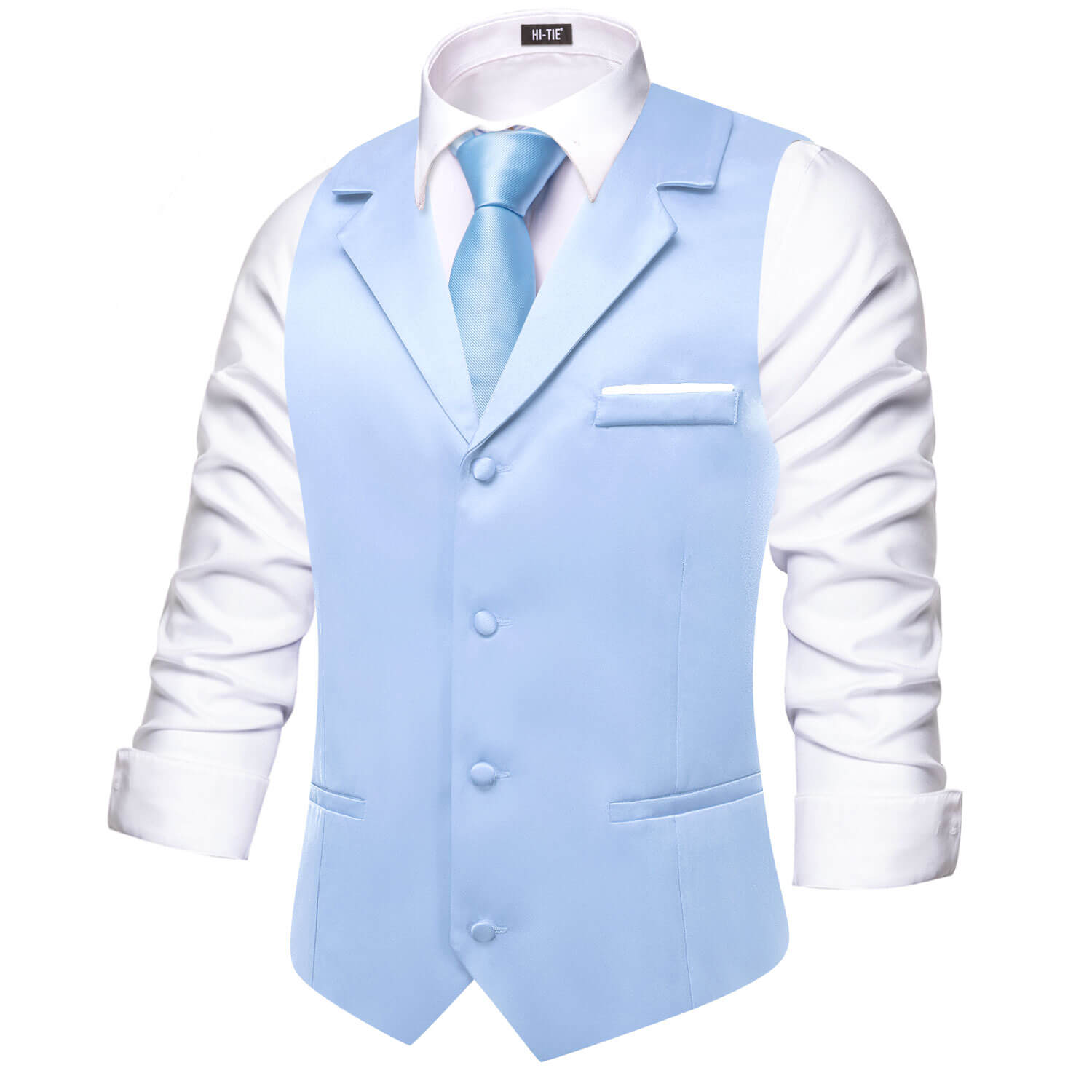 Sky Blue Waistcoat Solid Notch lapels Men's Vest