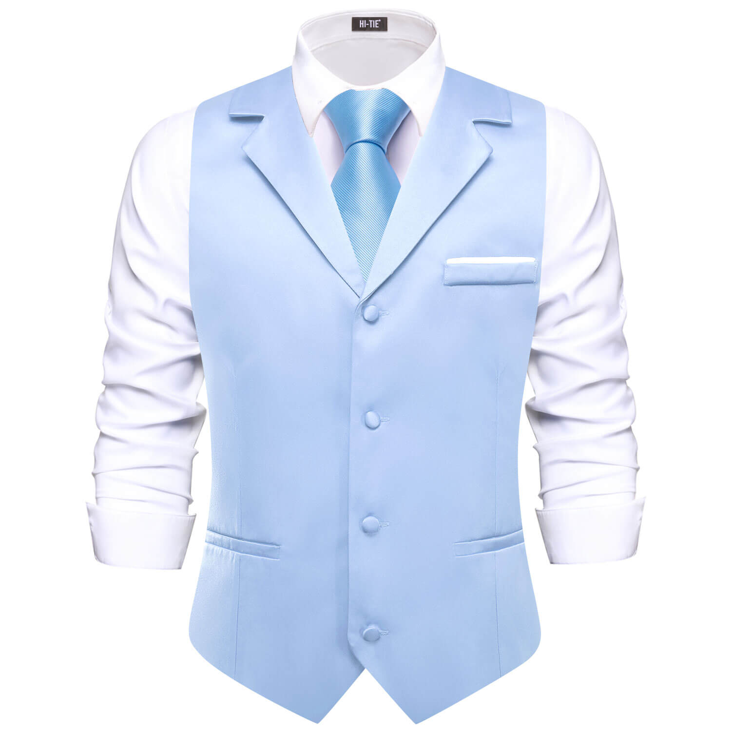 Sky Blue Waistcoat Solid Notch lapels Men's Vest