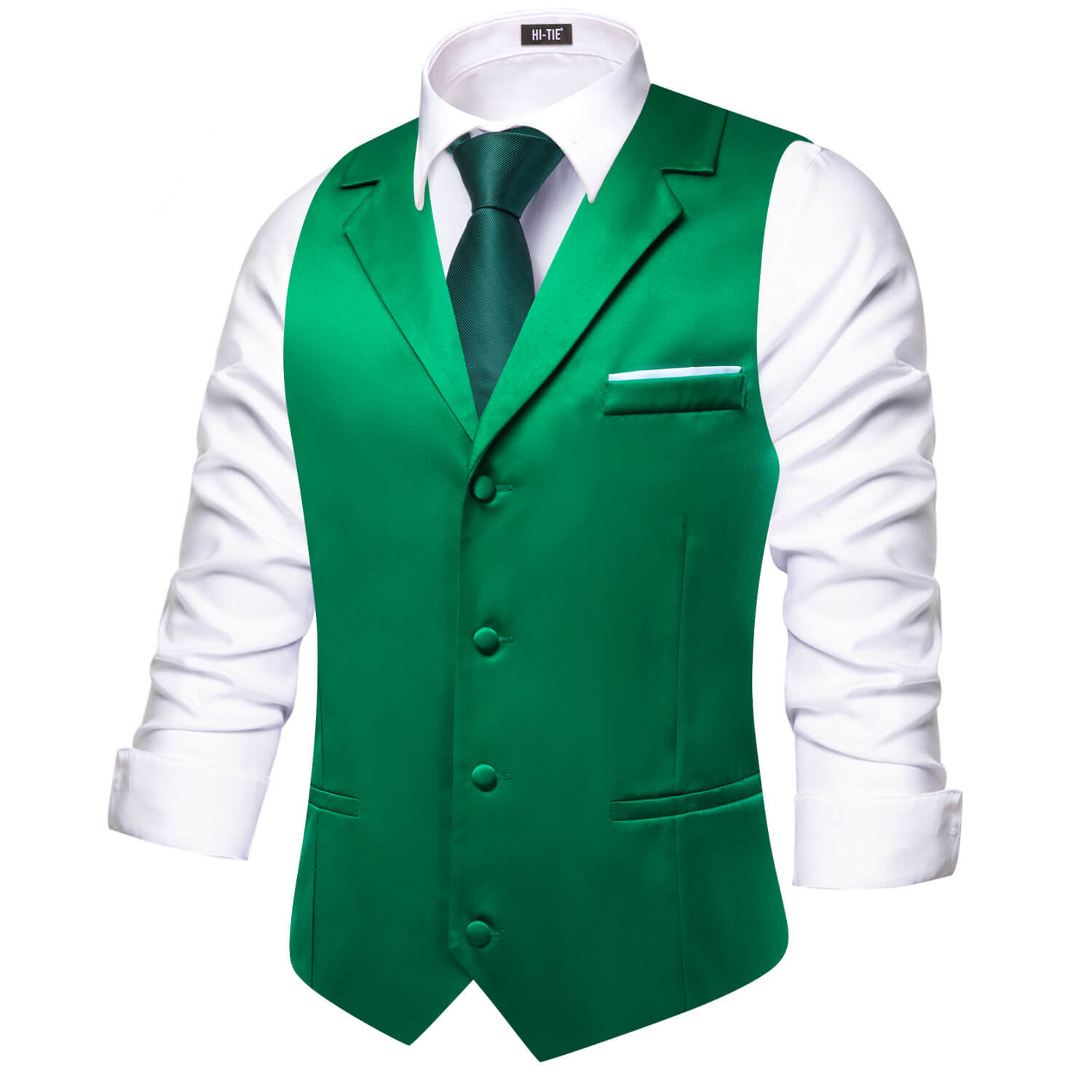 Emerald Green Waistcoat Solid Notch lapels Men's Vest