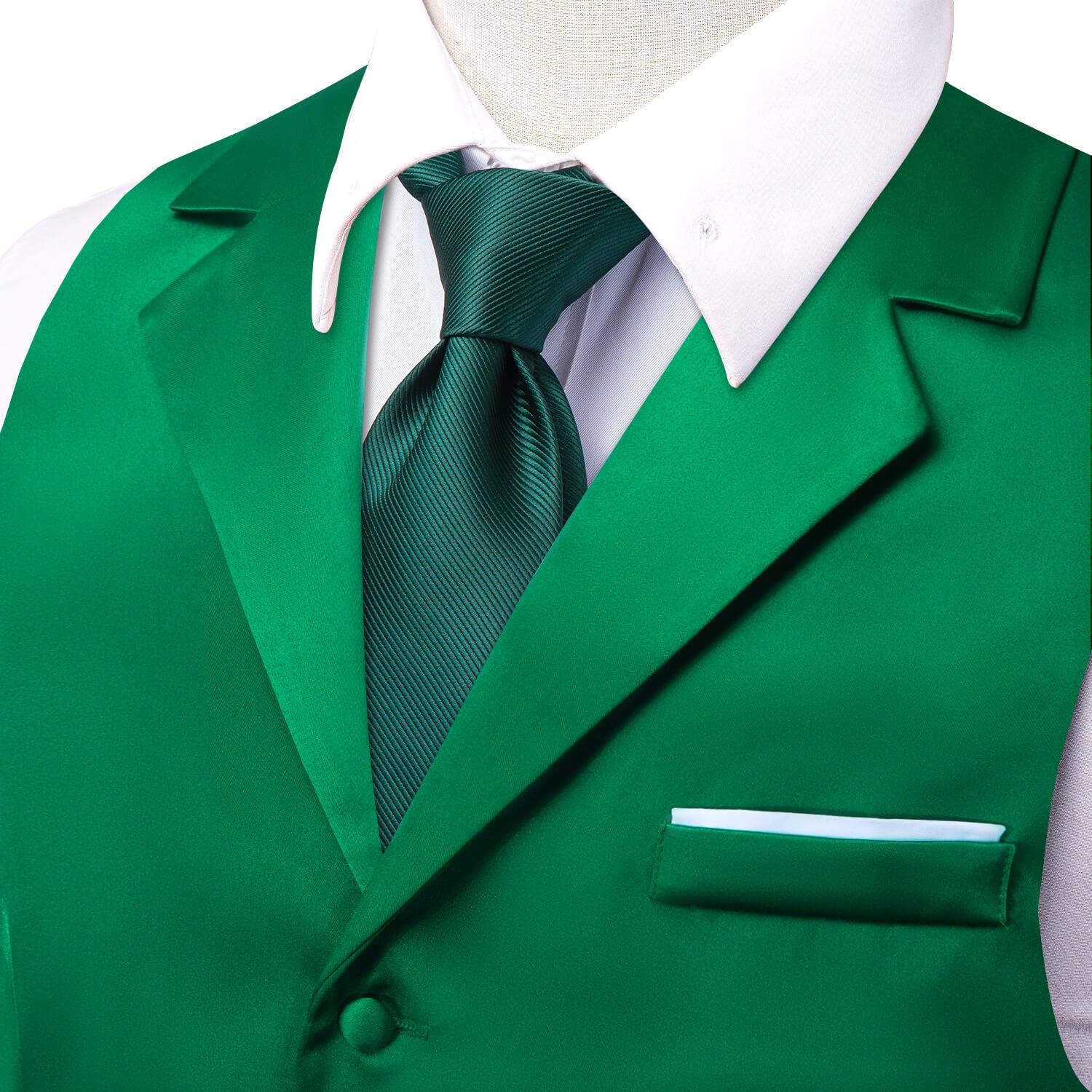 Emerald Green Waistcoat Solid Notch lapels Men's Vest