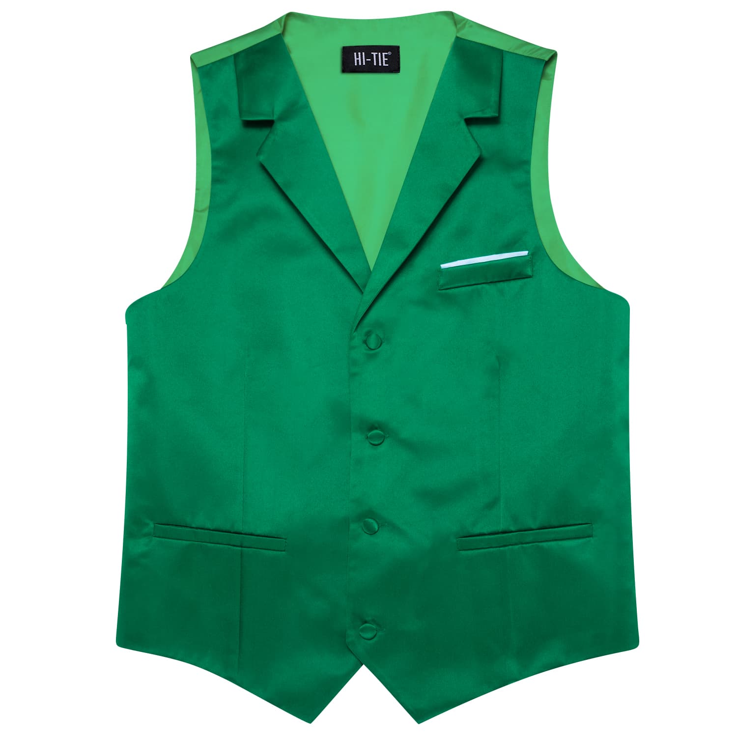 Hi-Tie Emerald Green Waistcoat Solid Notch lapels Men's Vest