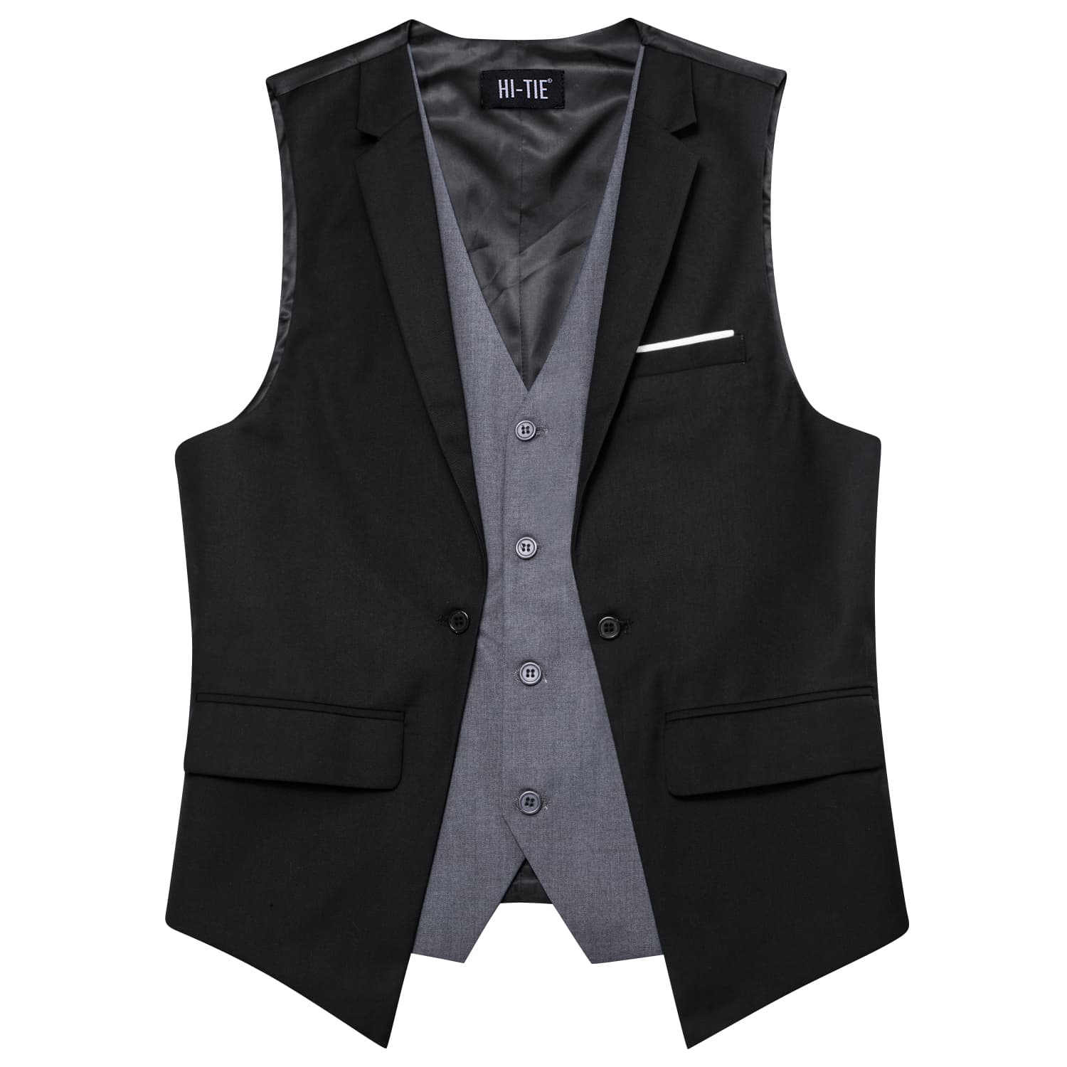 Hi-Tie Suit Vest Layered Waistcoat Black Gray Vests for Wedding