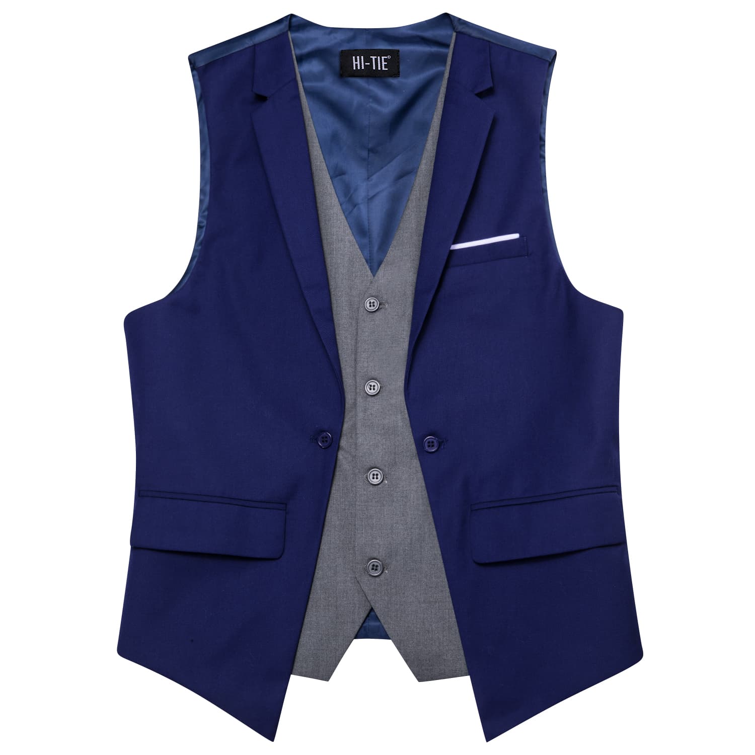 Hi-Tie Suit Vest Layered Waistcoat Navy Blue Gray Vests for Wedding