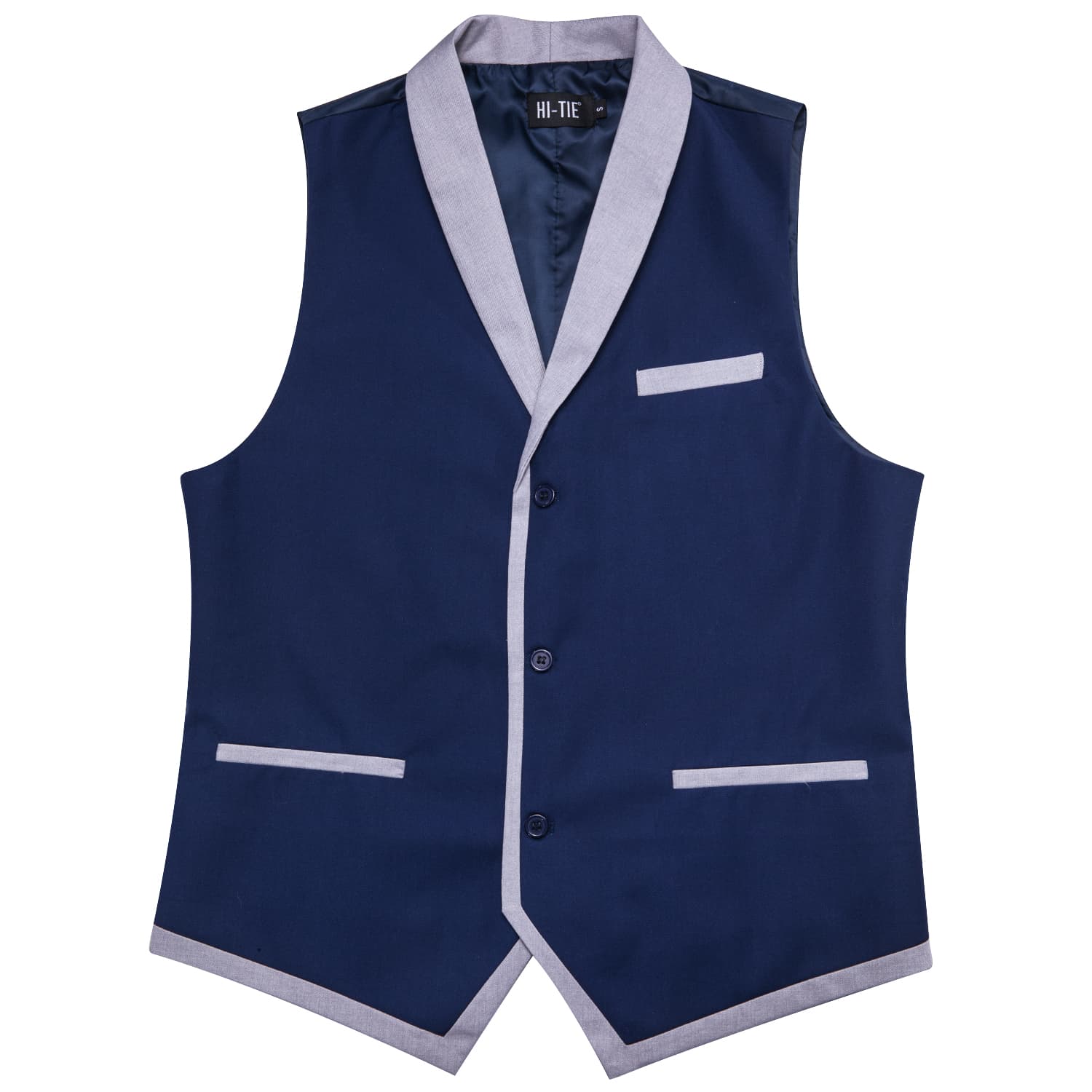 LightGrey Shawl Collar Dark Blue Solid Waistcoat Formal Vests for Business