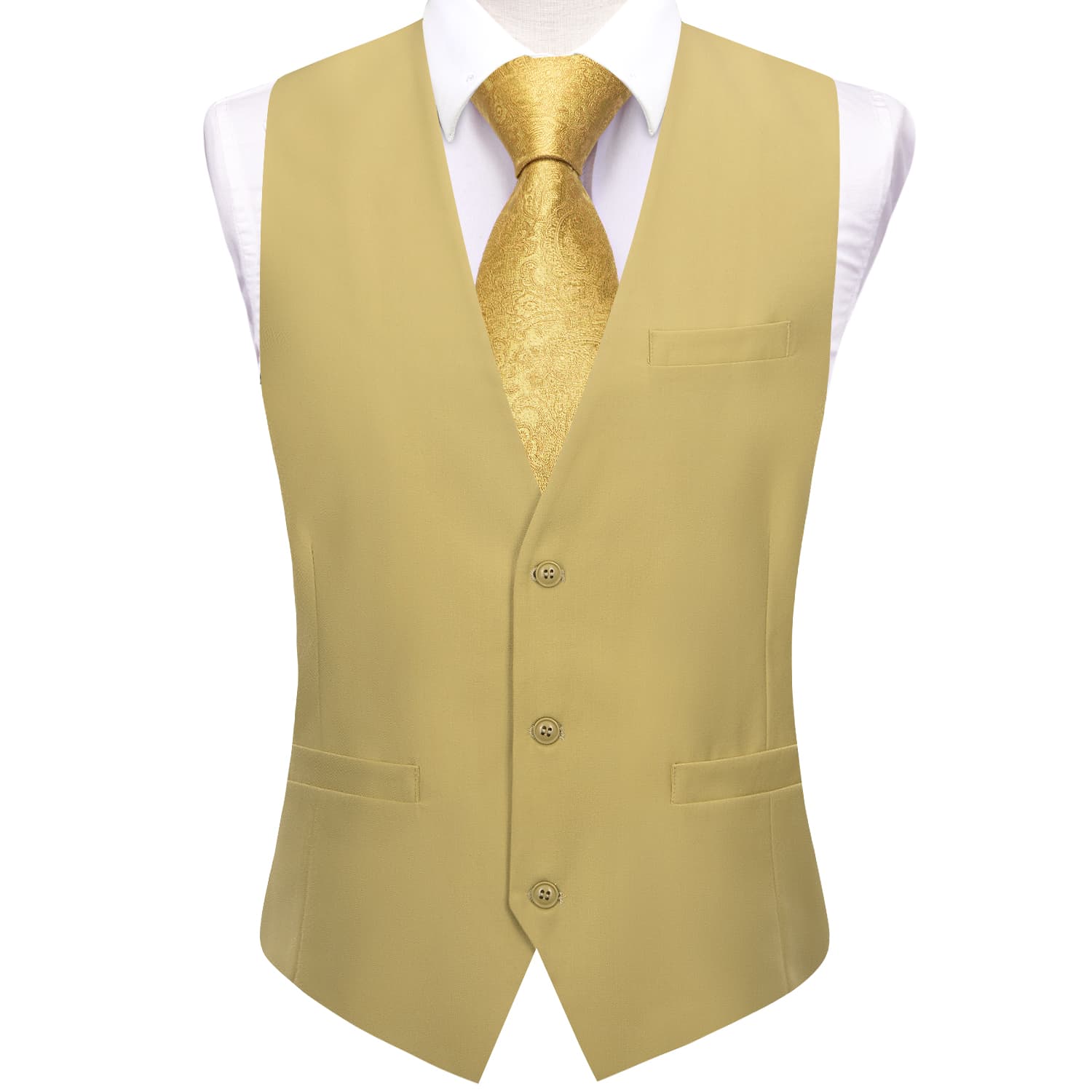 Khaki Solid V-Neck Waistcoat Formal Mens Vest for Business