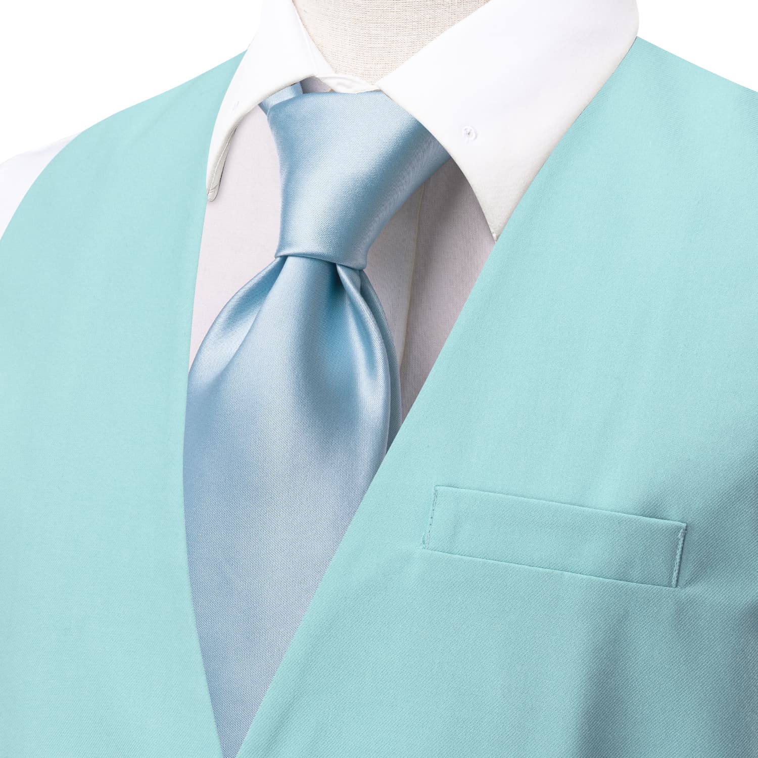 Turquoise Blue Solid V-Neck Waistcoat Formal Mens Vest