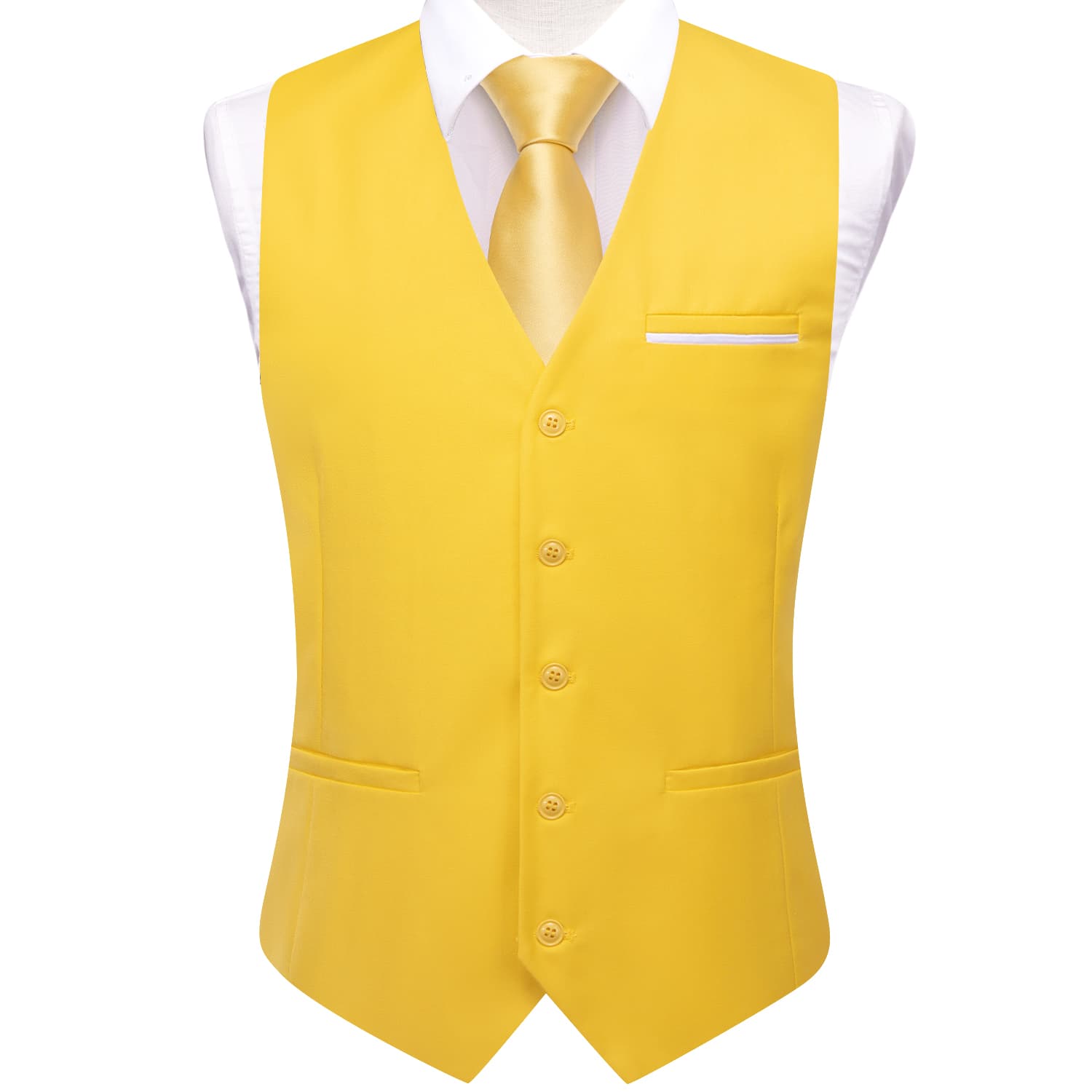  Gold Solid V-Neck Waistcoat Formal Mens Vest