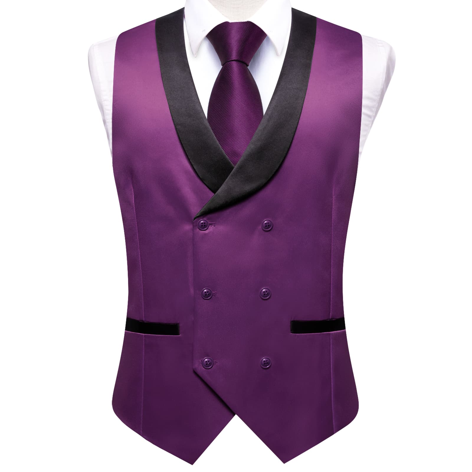 Palatinate Purple Double Breasted Black Shawl Lapel Waistcoat
