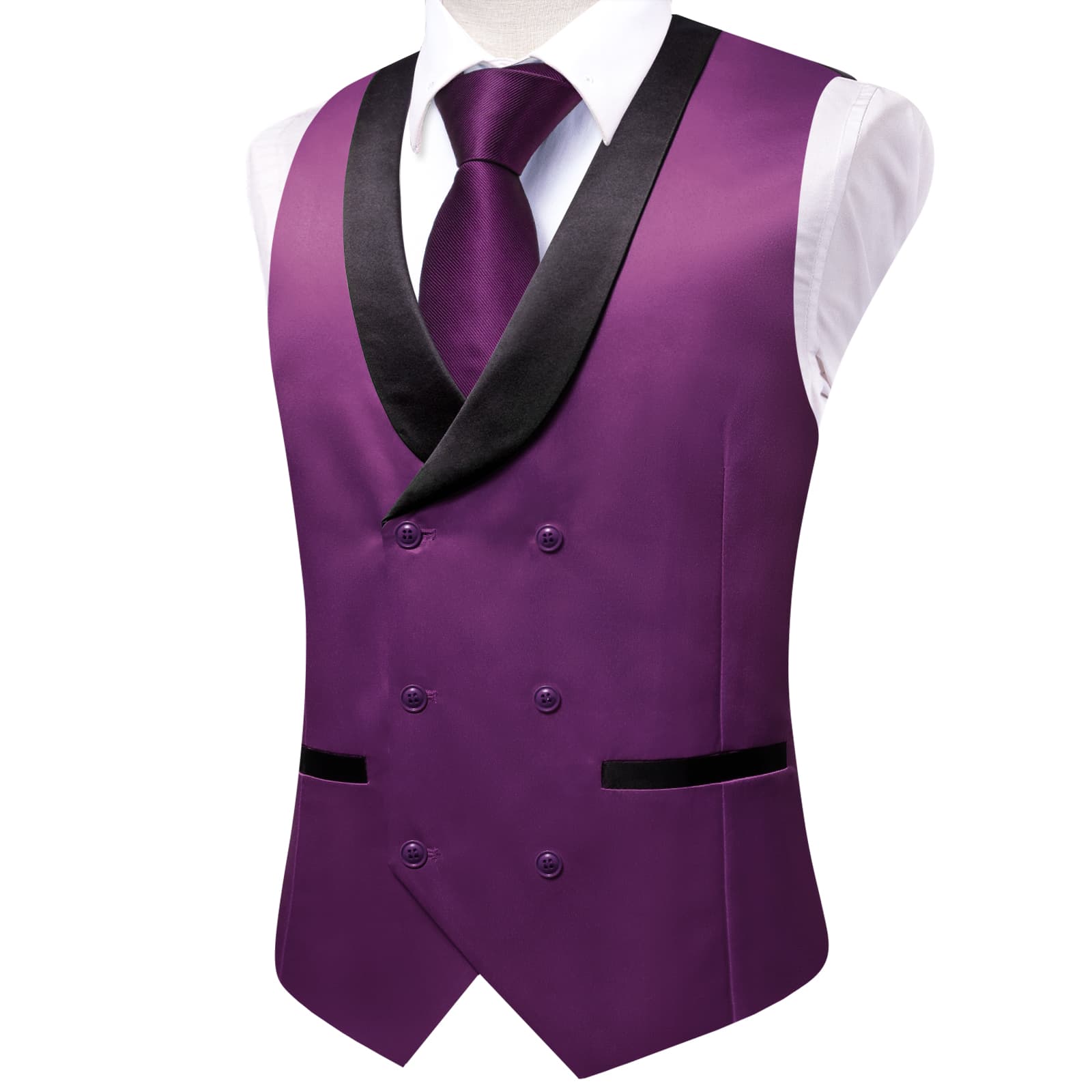 Palatinate Purple Double Breasted Black Shawl Lapel Waistcoat