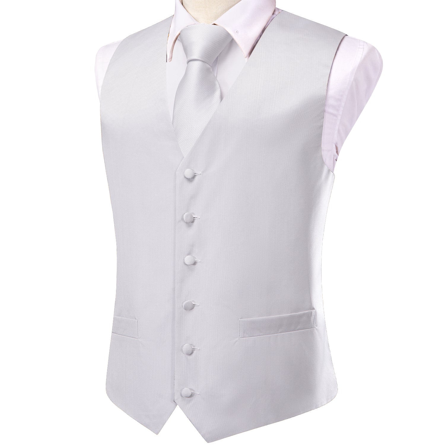 White Solid Men's Vest Hanky Cufflinks Tie Set