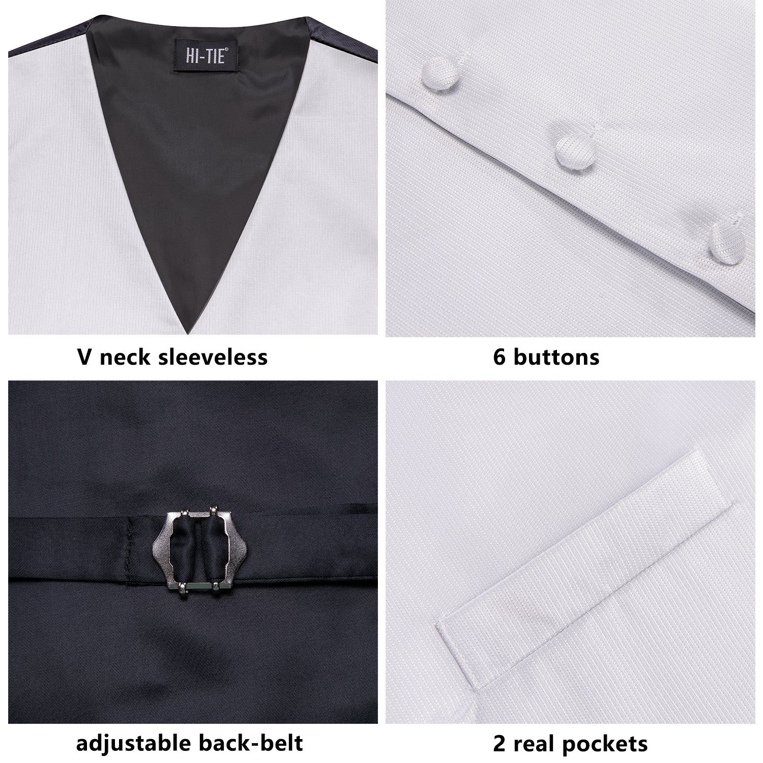 White Solid Men's Vest Hanky Cufflinks Tie Set
