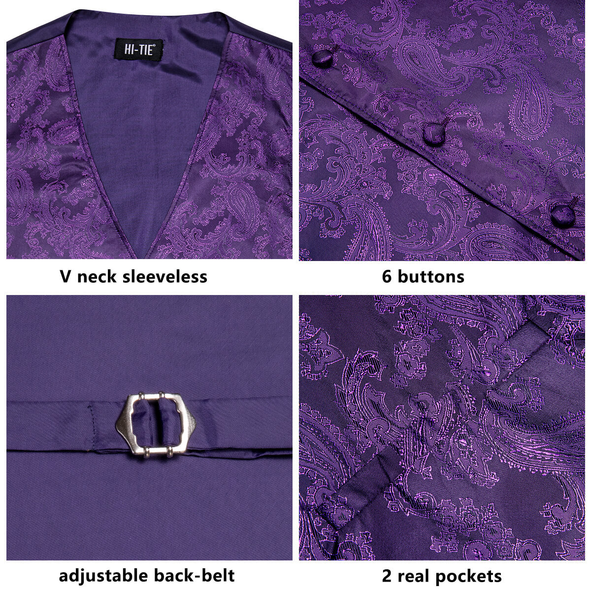 Indigo Purple Jacquard Paisley Mens Vest and Tie Set