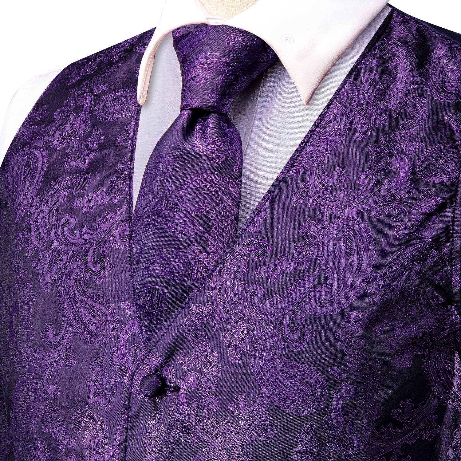 Indigo Purple Jacquard Paisley Mens Vest and Tie Set