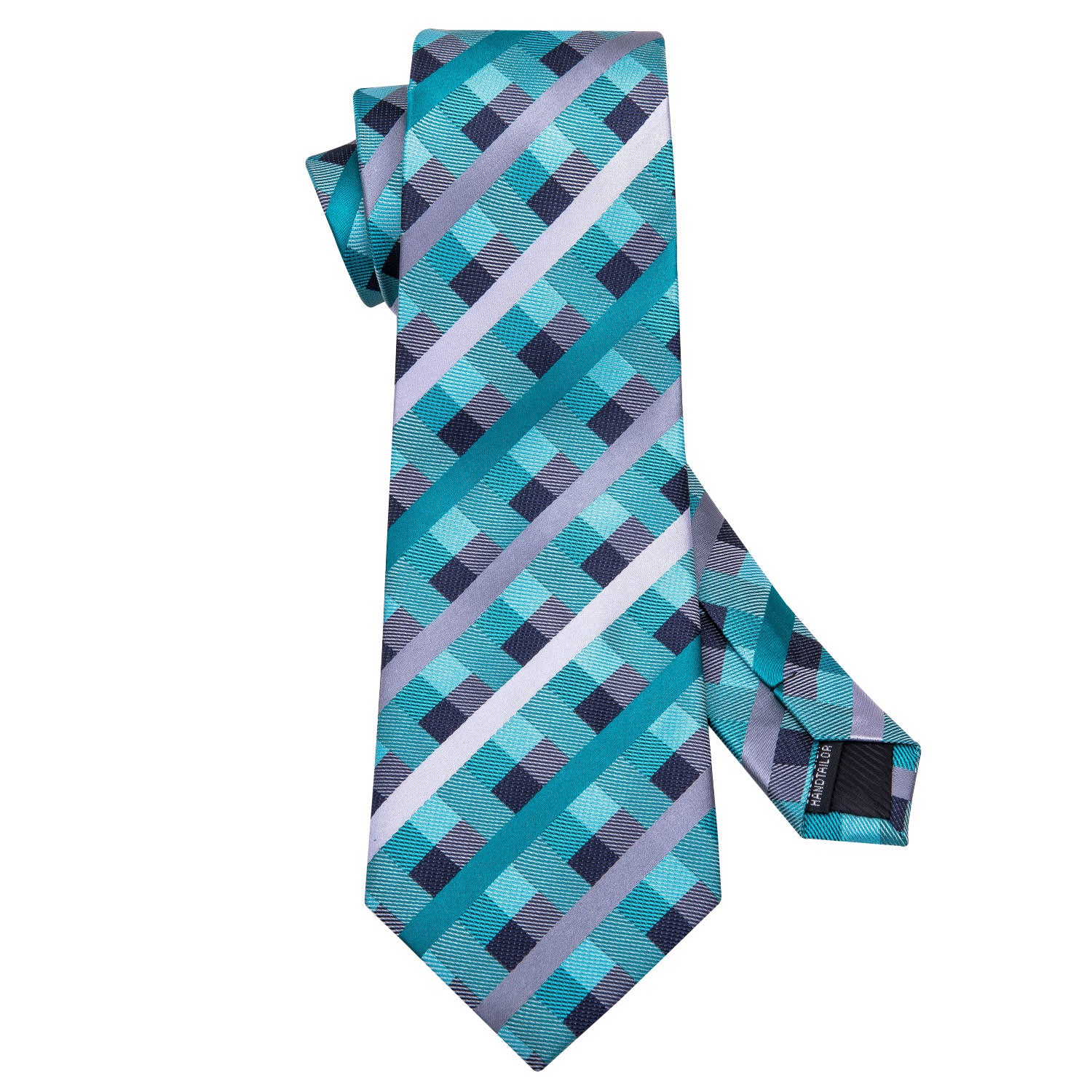 Beautiful Plaid Checkered Necktie Pocket Square Cufflinks Set