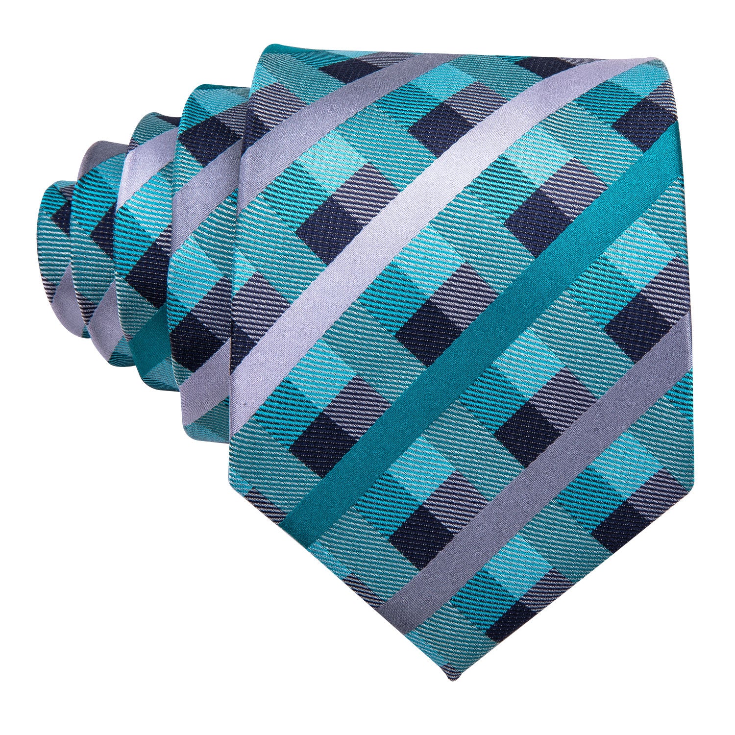 Beautiful Plaid Checkered Necktie Pocket Square Cufflinks Set