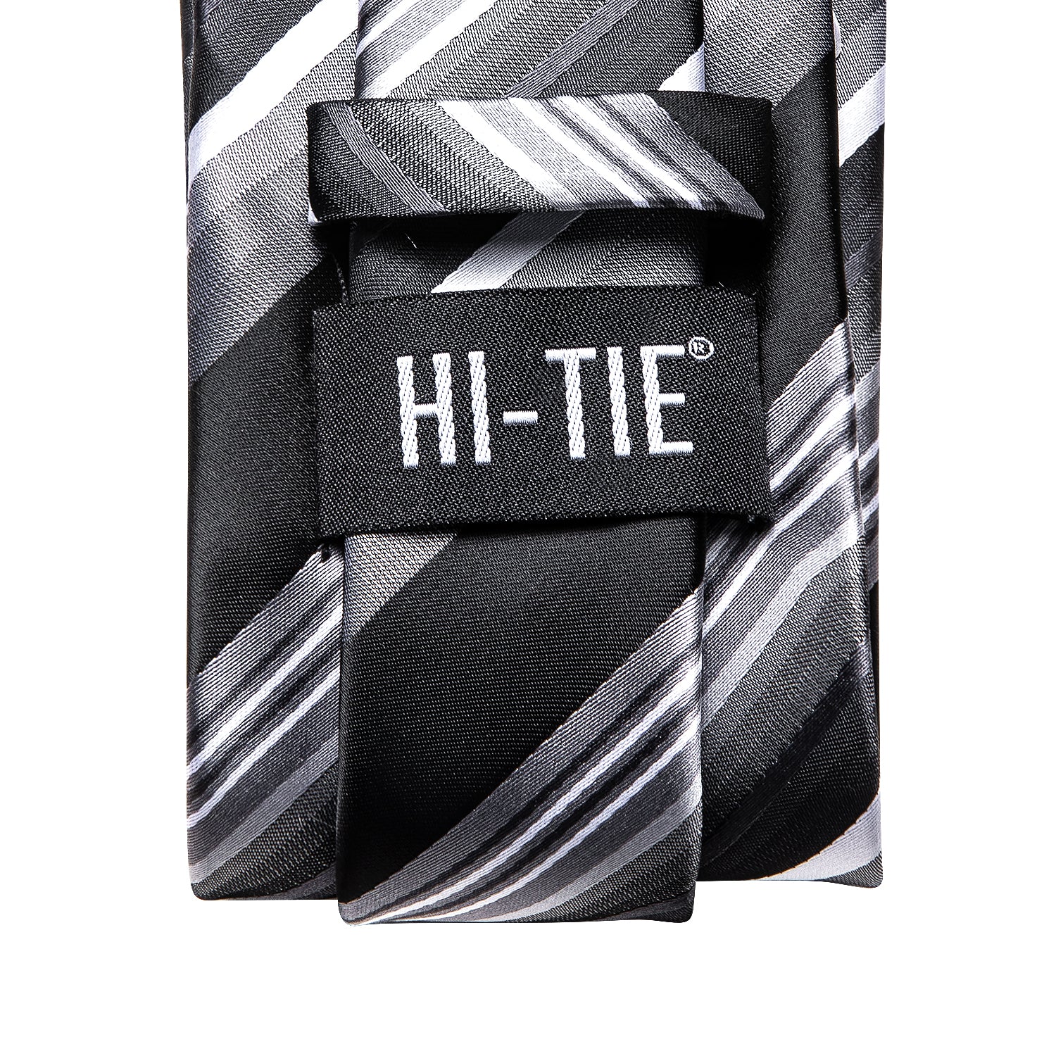 Black Grey Striped Silk Mens Tie Pocket Square Cufflinks Set