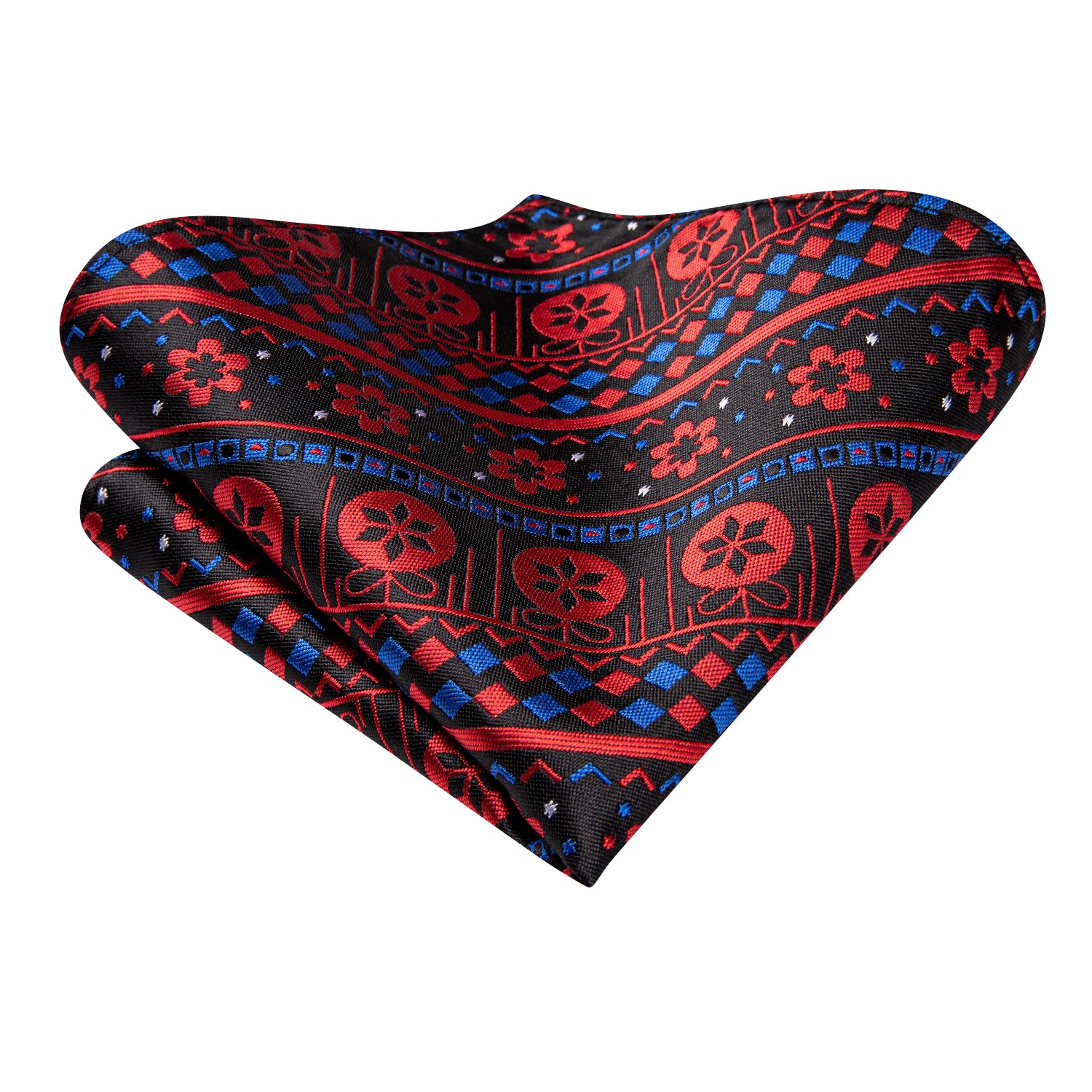 Christmas Black Red Novelty Men's Tie Pocket Square Cufflinks Set
