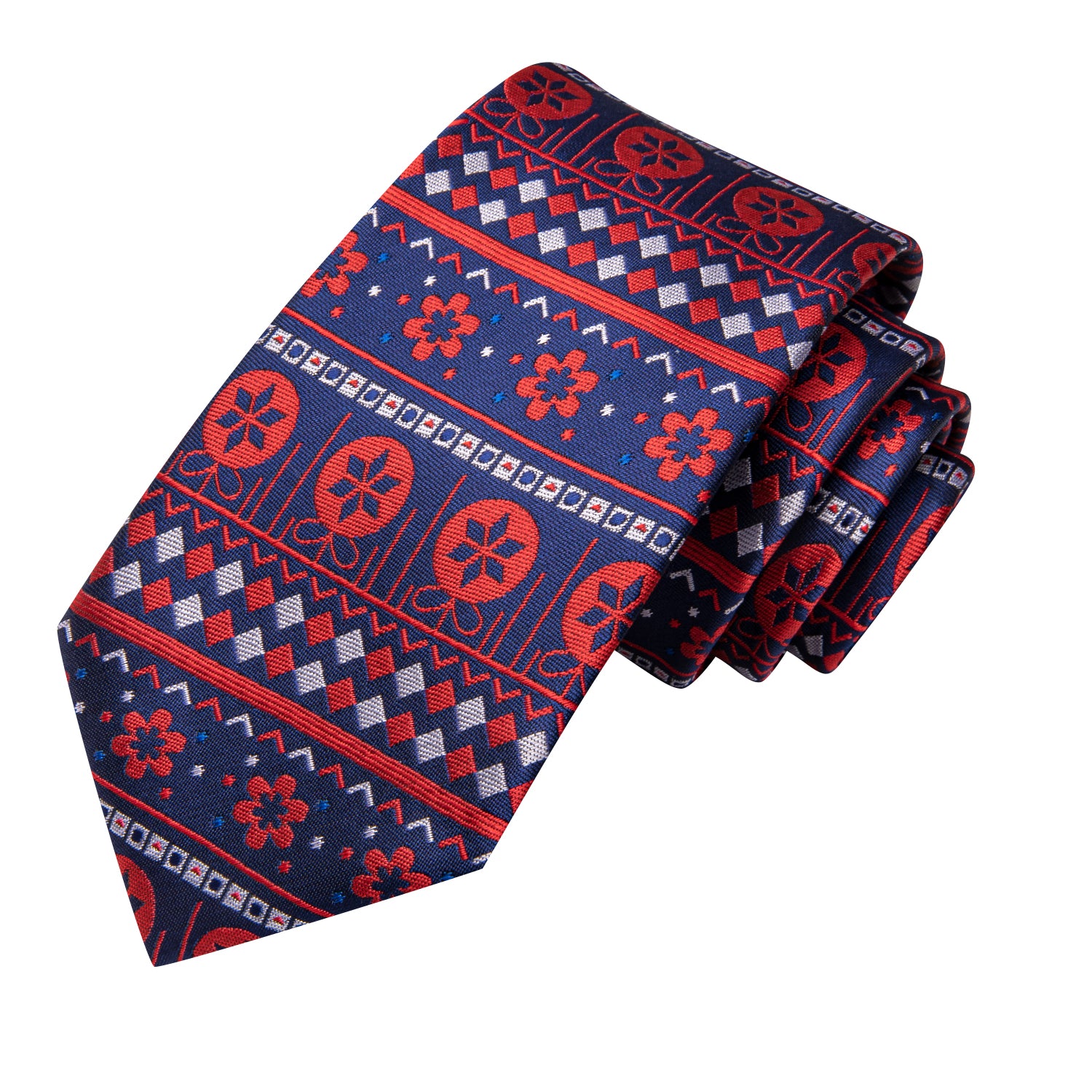 Christmas Blue Red Novelty Men's Tie Pocket Square Cufflinks Set