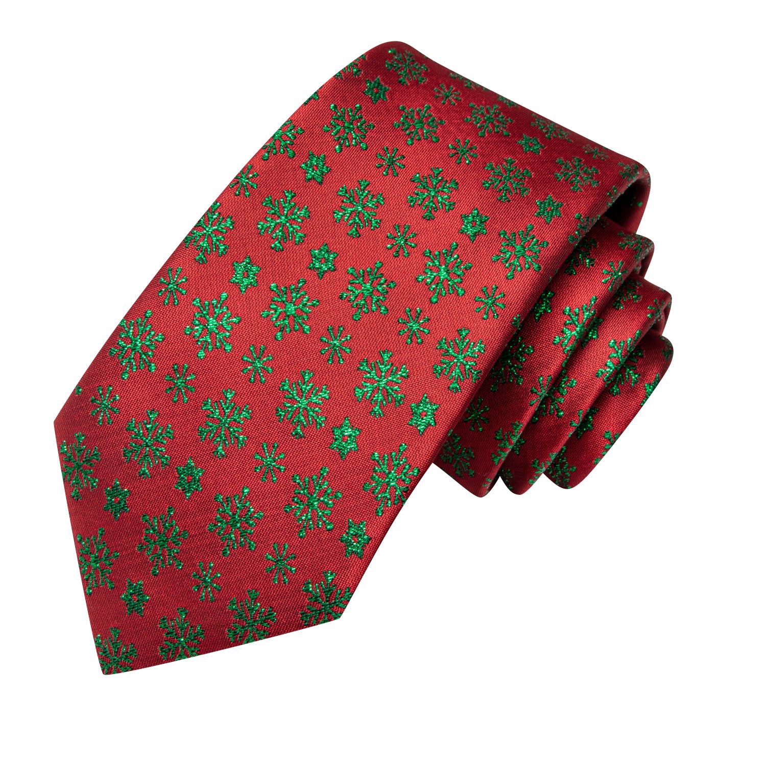 Christmas Red Green Snowflakes Men's Tie Pocket Square Cufflinks Set