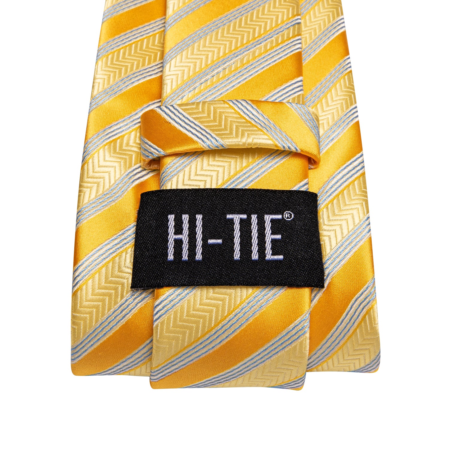 Gold Tie Yellow Silver Striped Tie Pocket Square Cufflinks Set