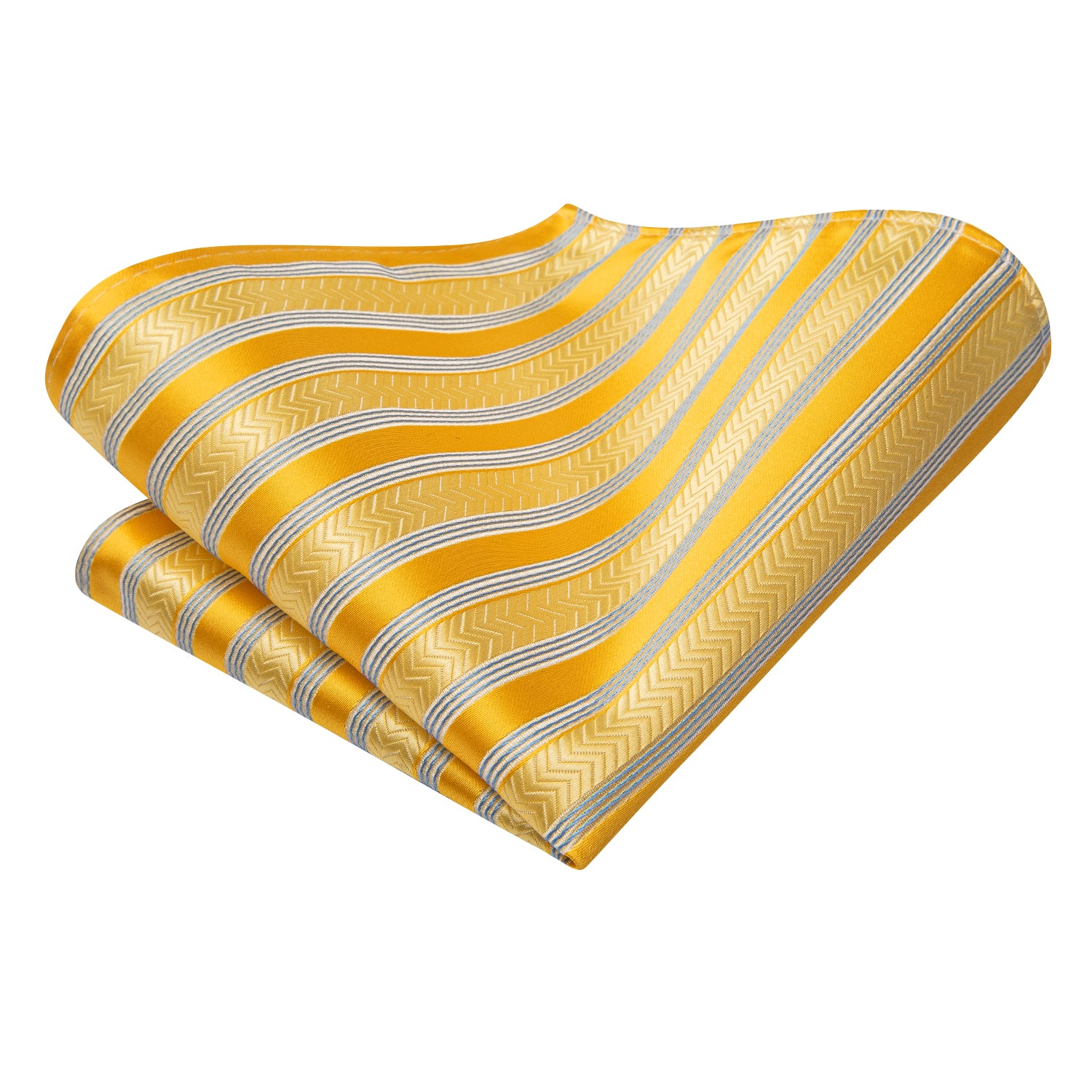 Gold Tie Yellow Silver Striped Tie Pocket Square Cufflinks Set