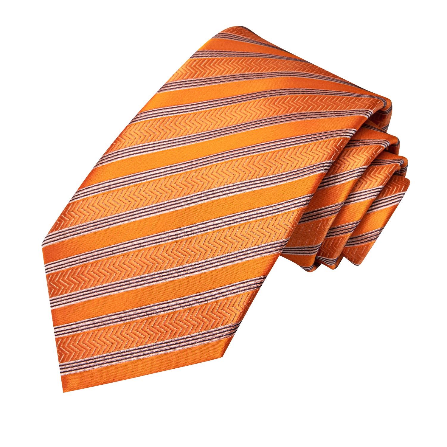 Orange Necktie Black Striped Tie Pocket Square Cufflinks Set