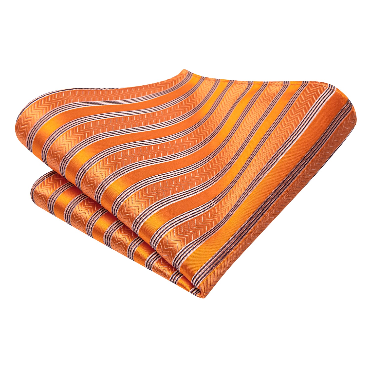 Orange Necktie Black Striped Tie Pocket Square Cufflinks Set