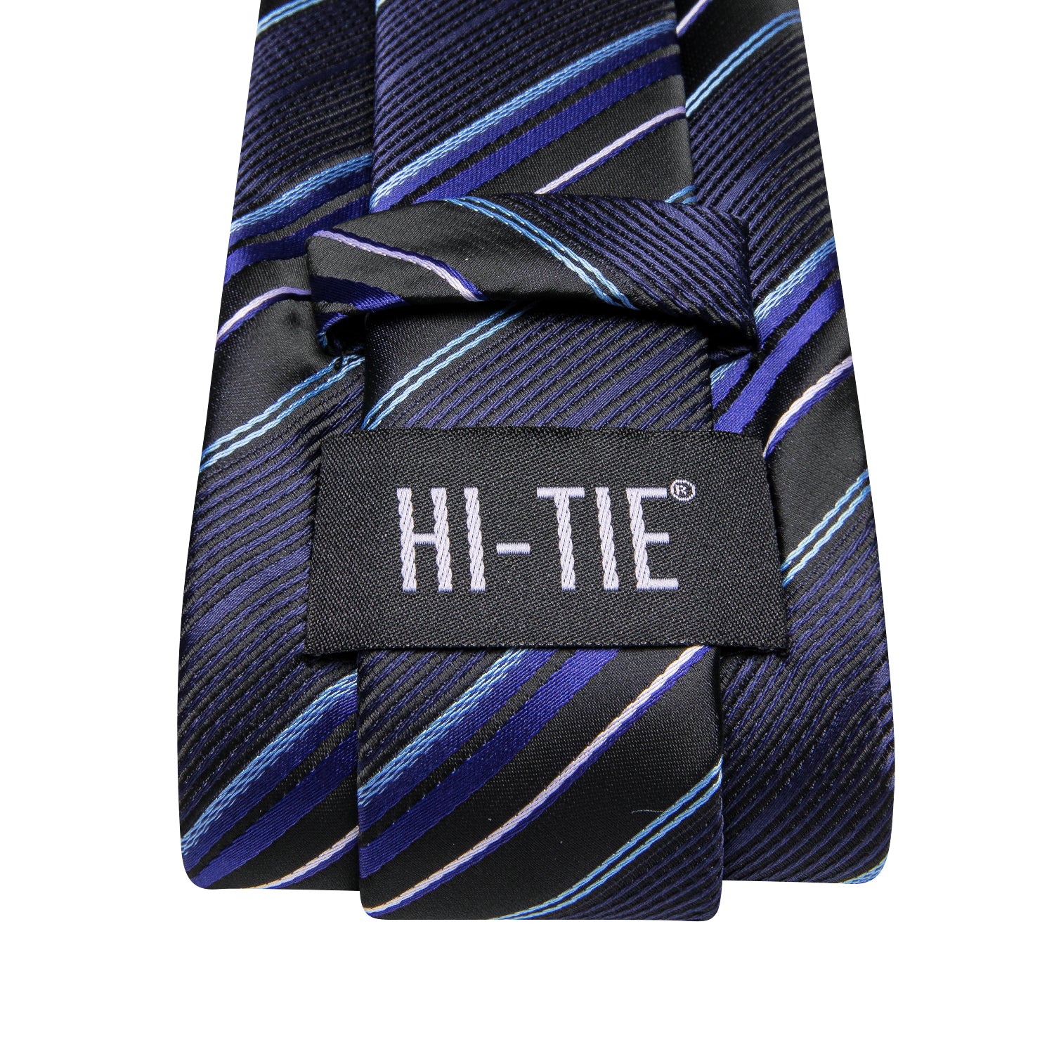 Black Blue Mens Necktie Striped Tie Pocket Square Cufflinks Set