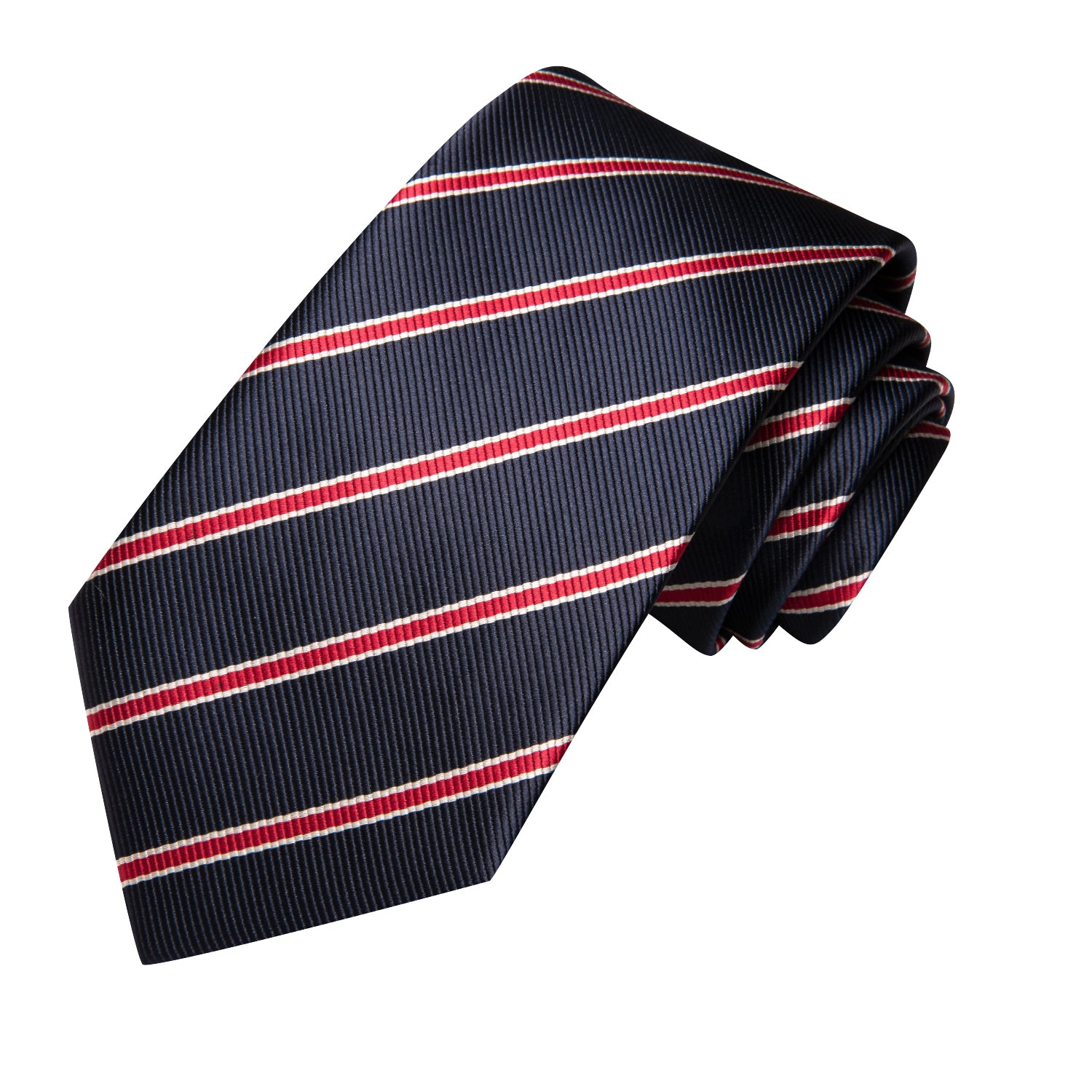 Dark Blue Necktie Red Striped Tie Pocket Square Cufflinks Set