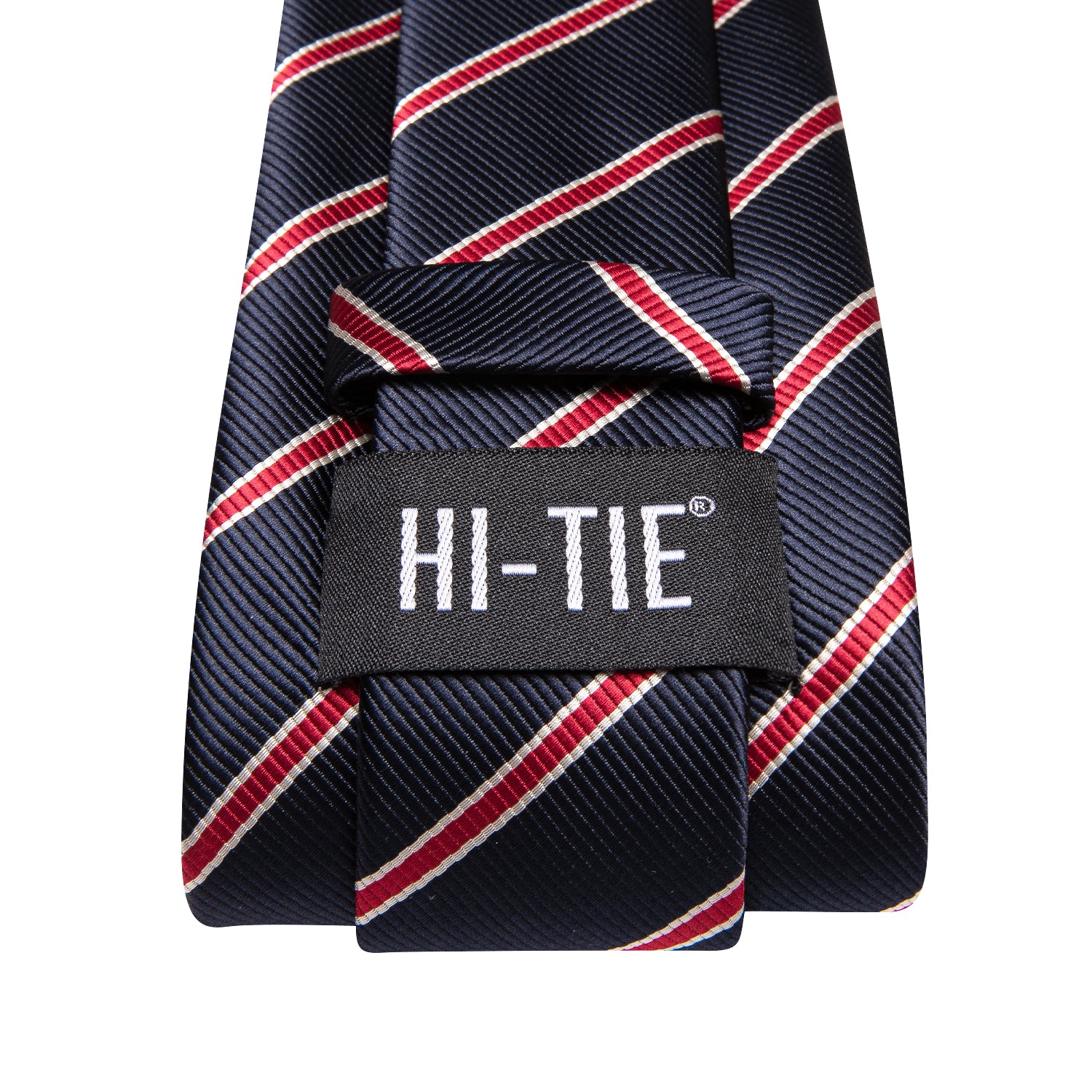 Dark Blue Necktie Red Striped Tie Pocket Square Cufflinks Set