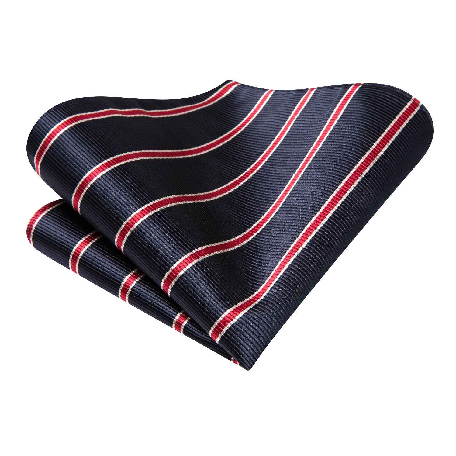 Dark Blue Necktie Red Striped Tie Pocket Square Cufflinks Set