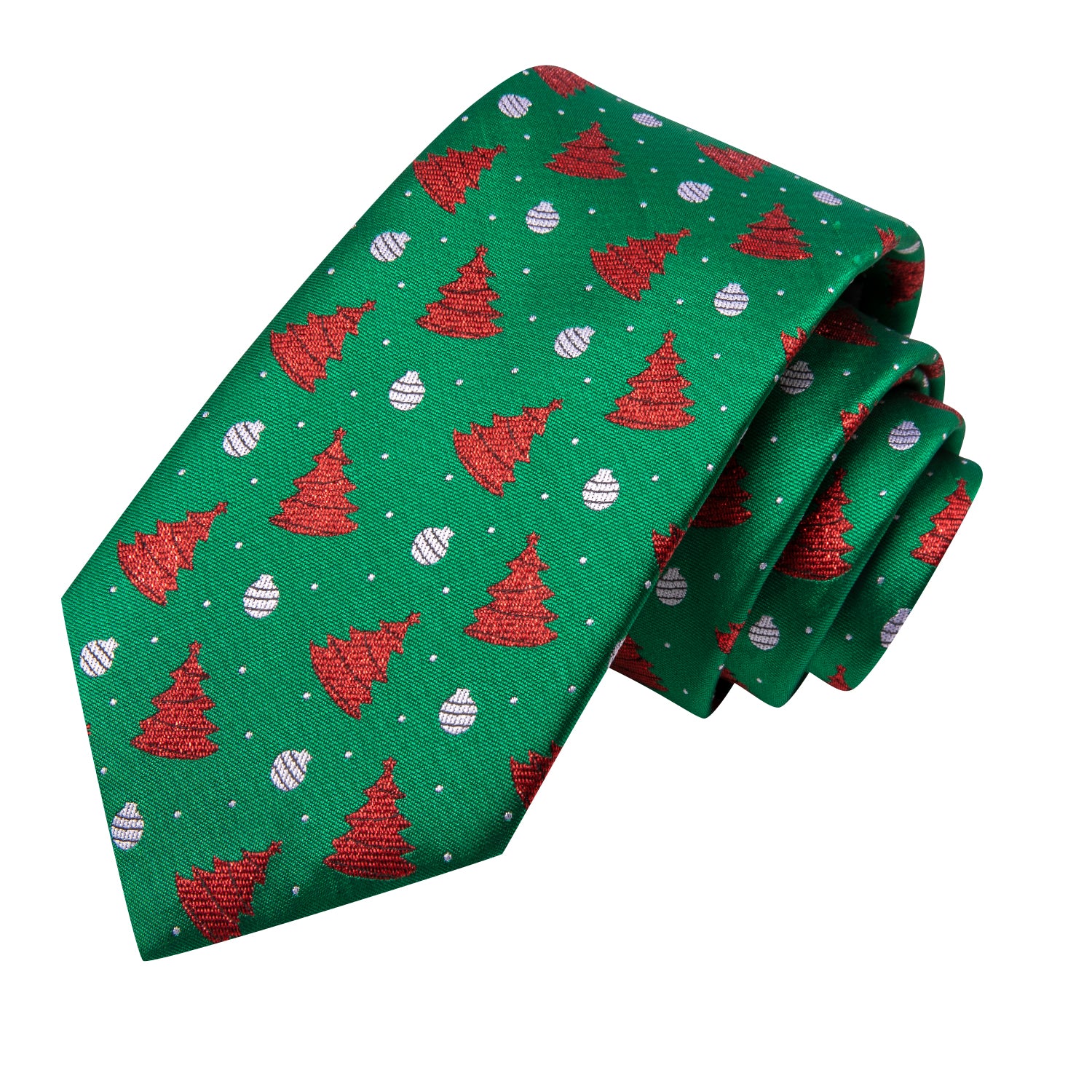 Green Christmas Tree Men's Tie Pocket Square Cufflinks Set