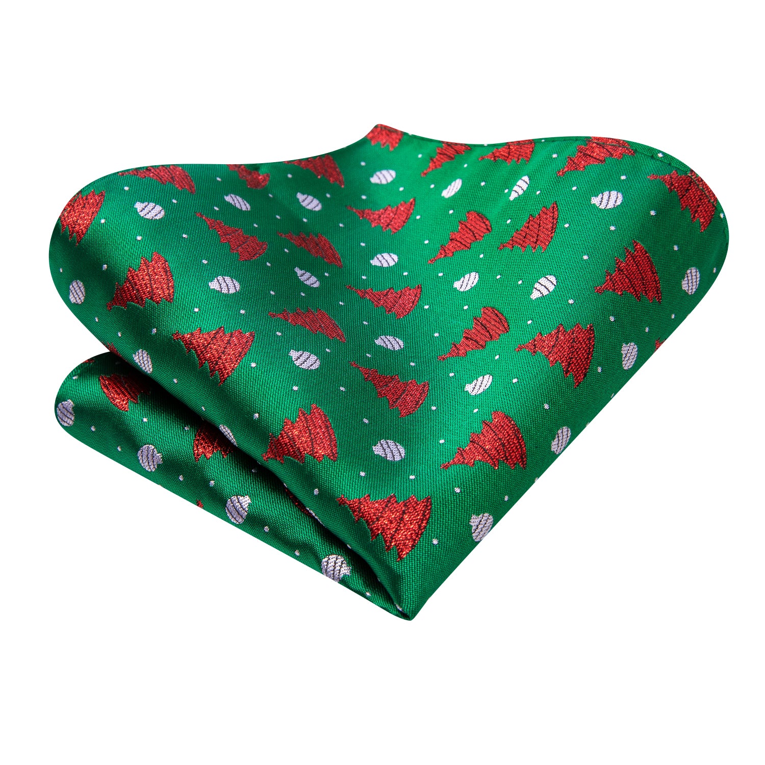 Green Christmas Tree Men's Tie Pocket Square Cufflinks Set