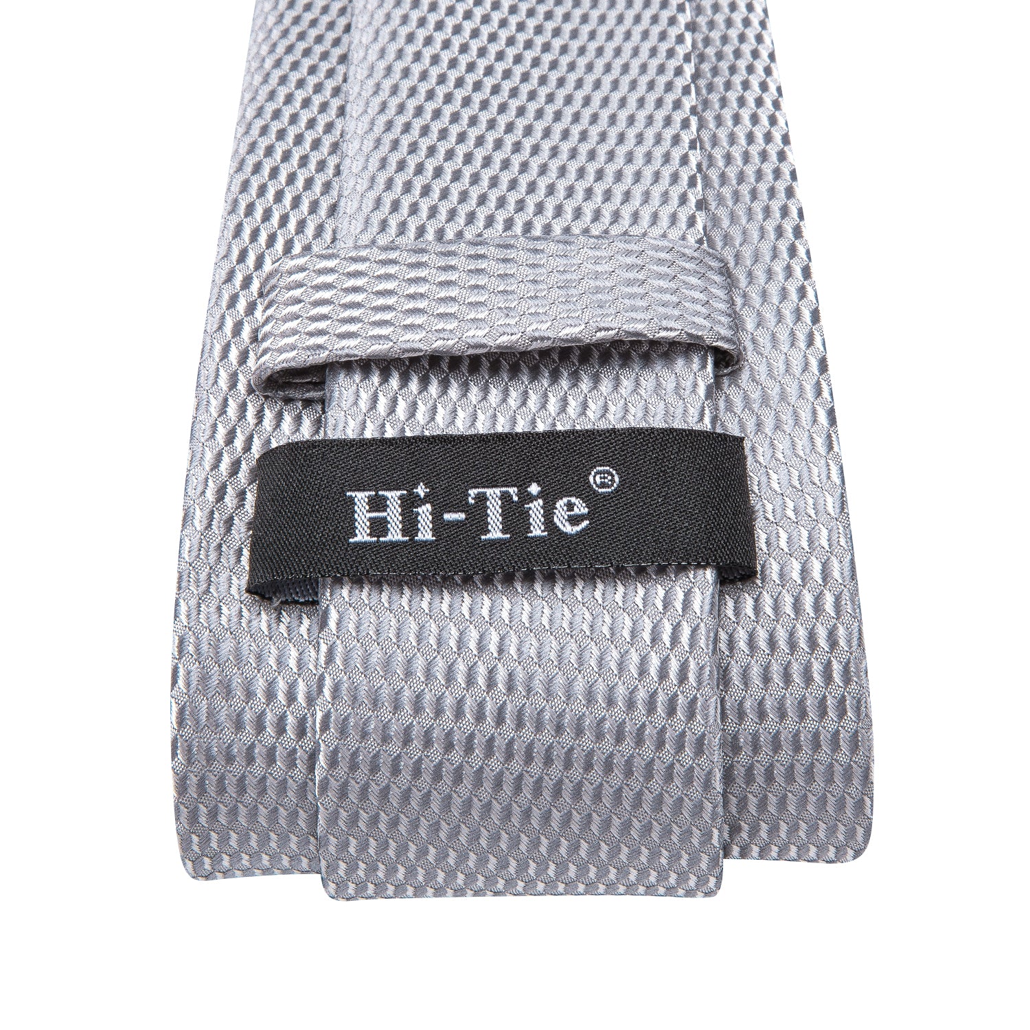 Hi-Tie Grey Geometric Men's Tie Pocket Square Cufflinks Set