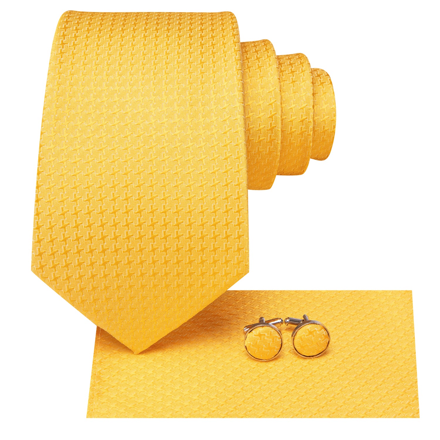 Hi-Tie Bright Yellow Novelty Men's Tie Pocket Square Cufflinks Set