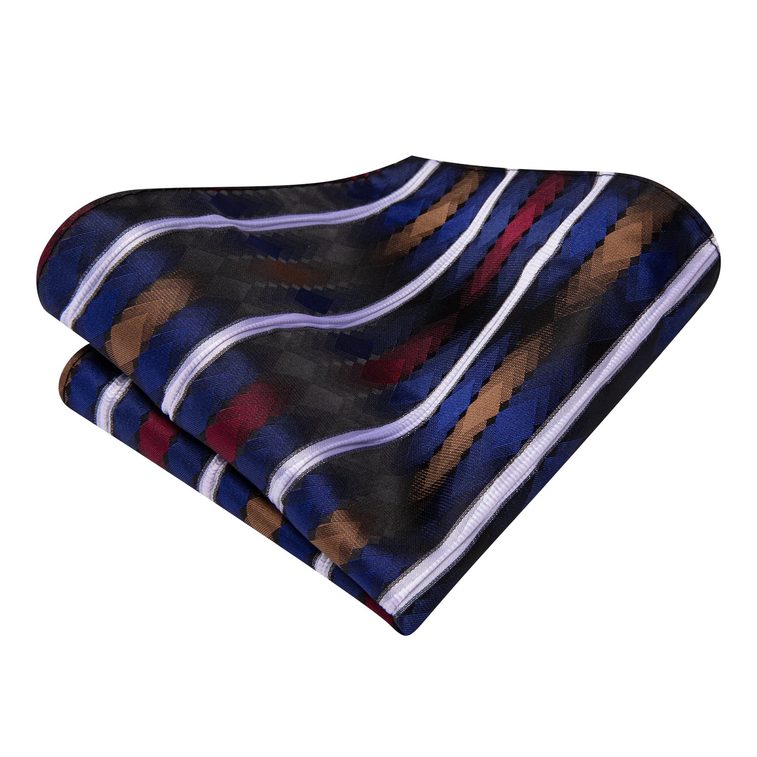 Hi-Tie White Blue Striped Novelty Men's Tie Pocket Square Cufflinks Set