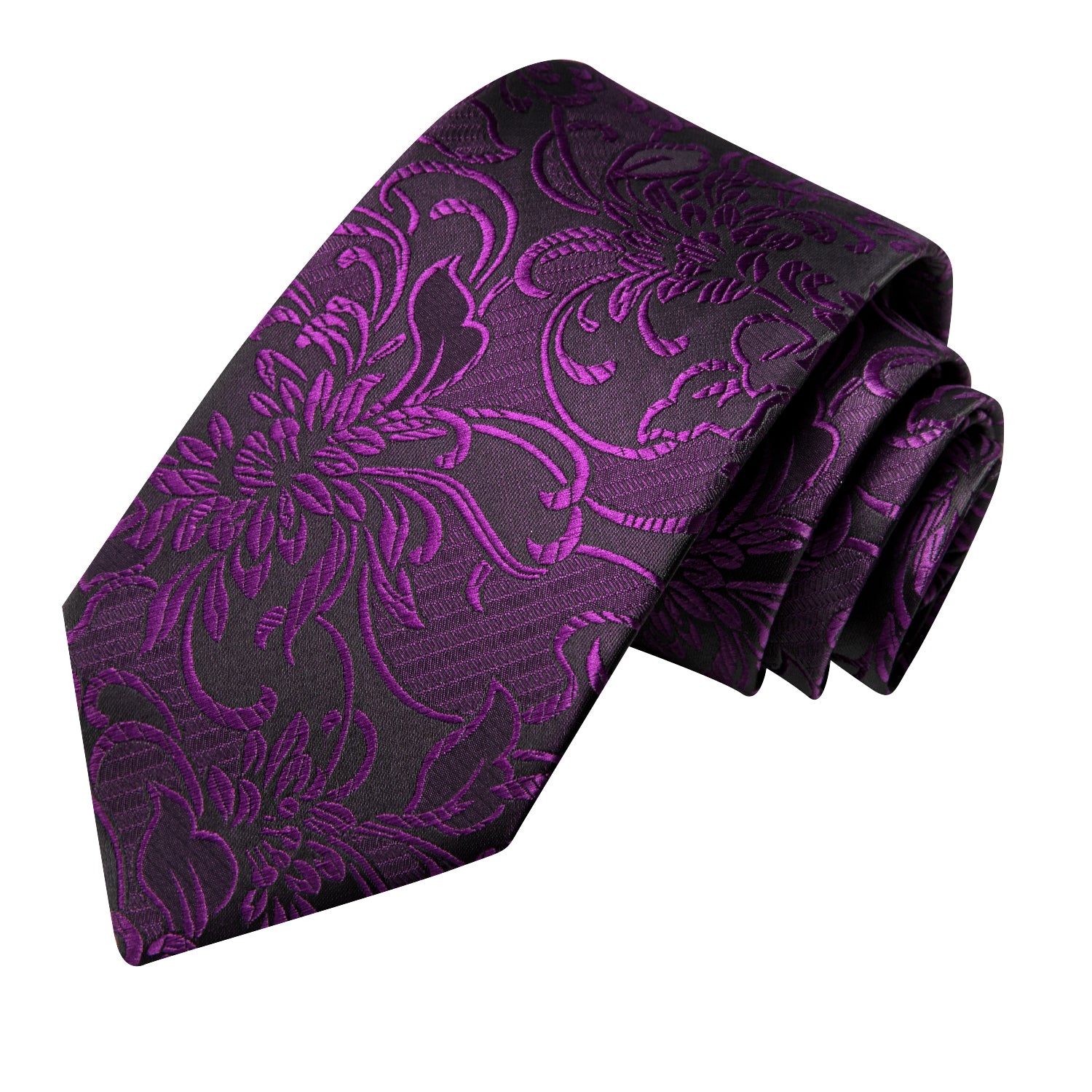 Hi-Tie Deep Purple Paisley Men's Tie Pocket Square Cufflinks Set