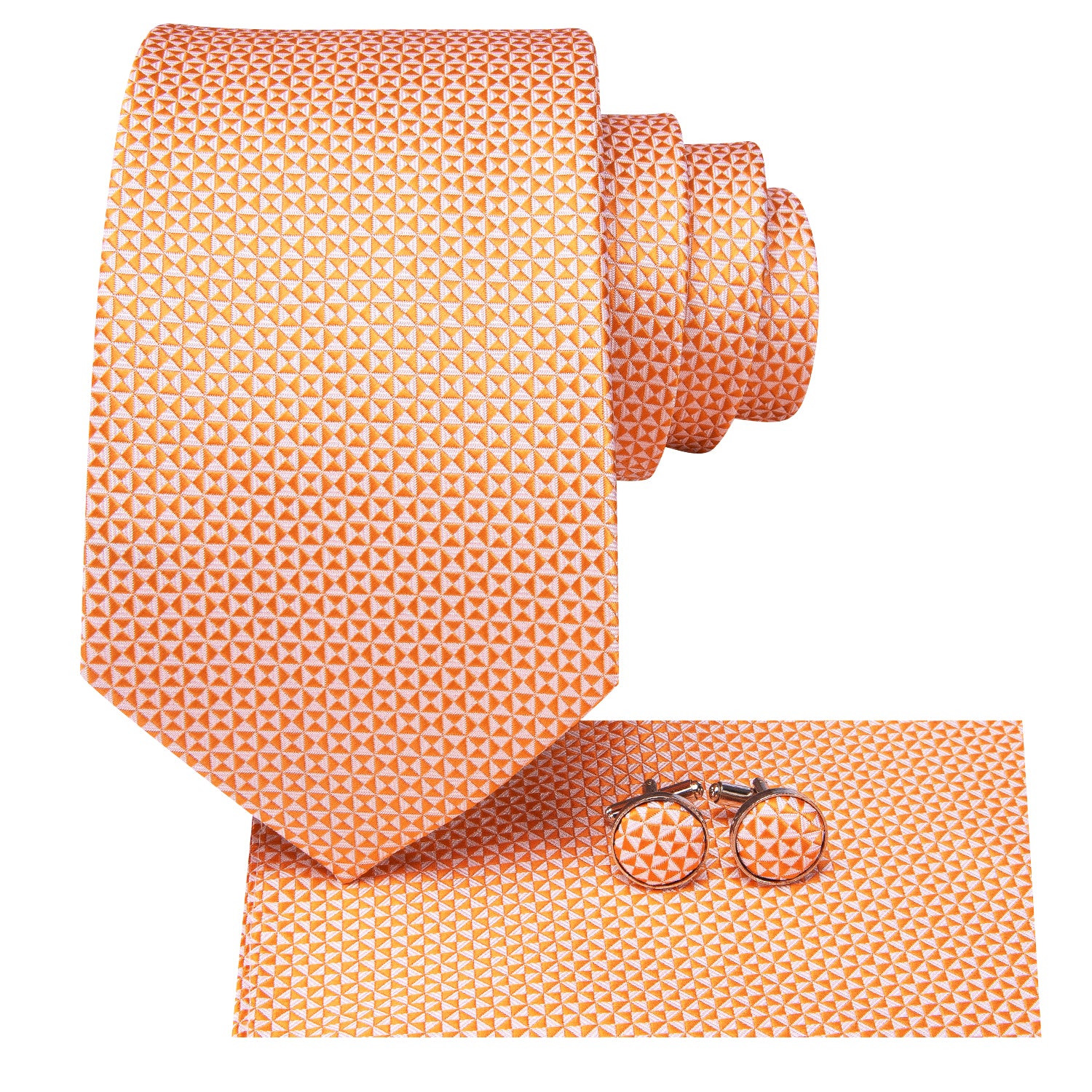 Hi-Tie Orange Novelty Men's Tie Pocket Square Cufflinks Set
