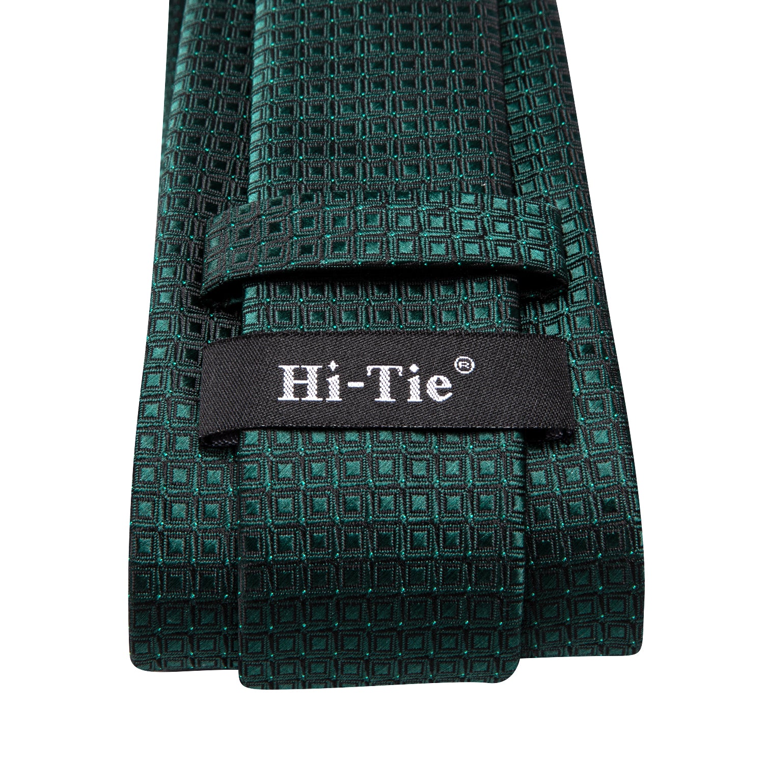 Hi-Tie Emerald Green Squares  Men's Tie Pocket Square Cufflinks Set
