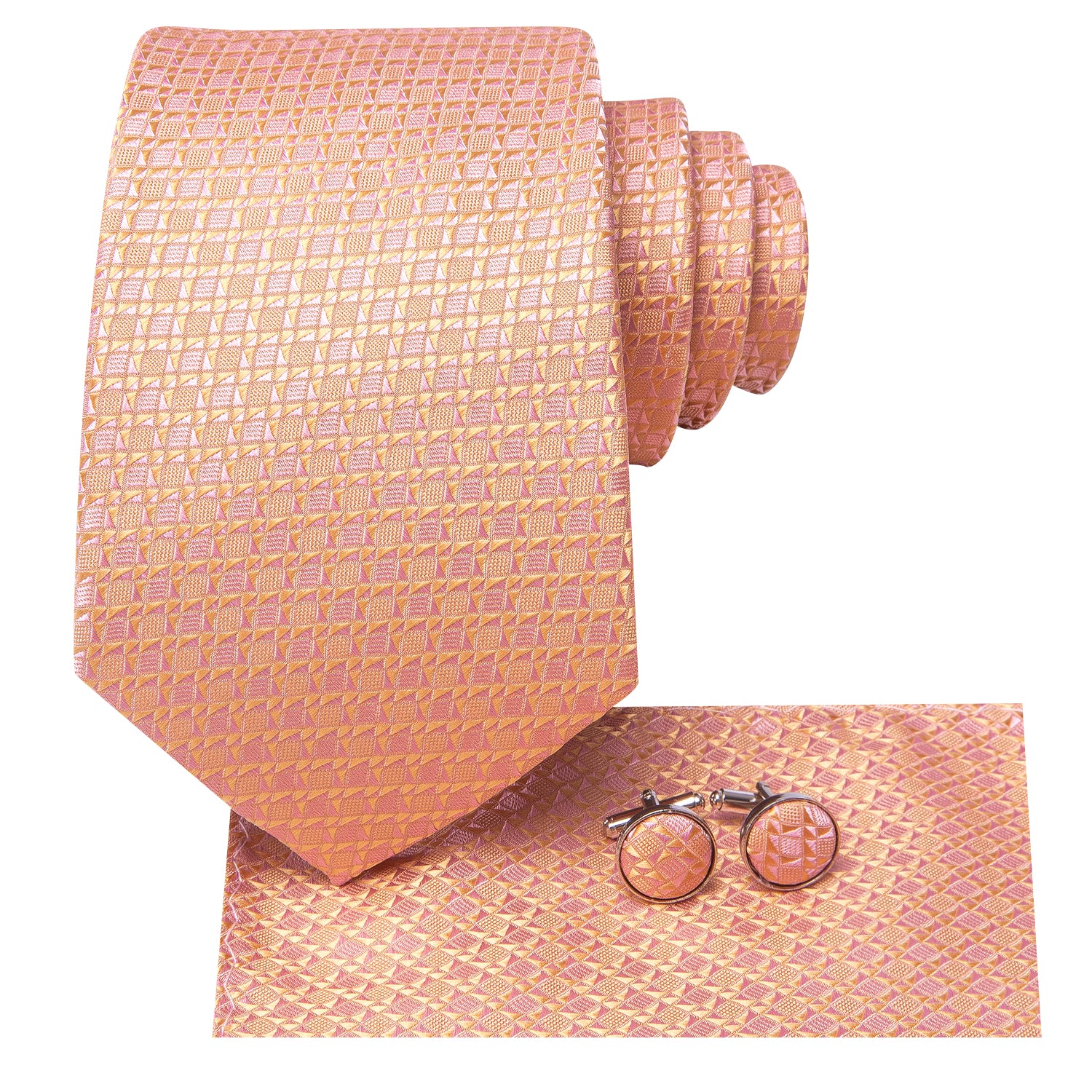 Hi-Tie Pink Yellow Novelty Men's Tie Pocket Square Cufflinks Set