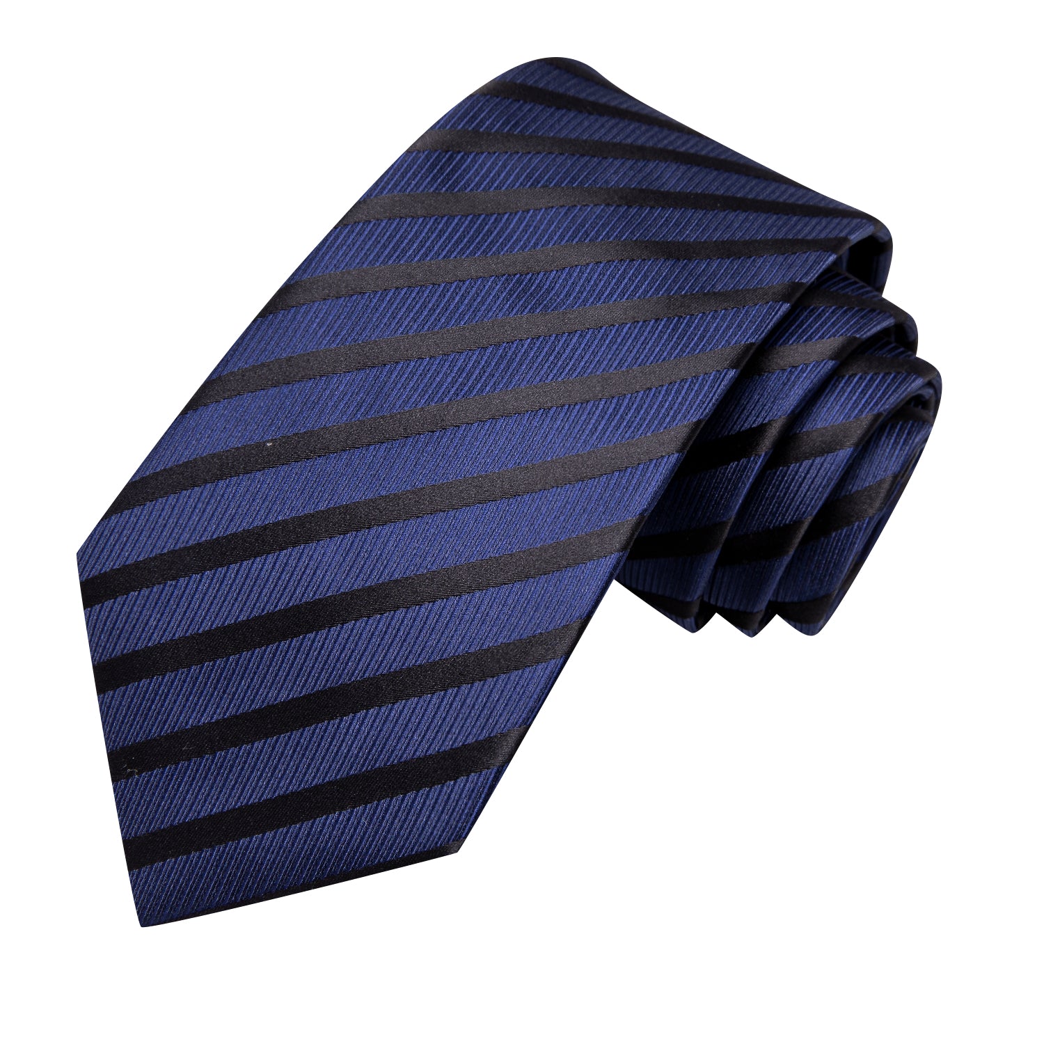 Hi-Tie Navy Blue Black Striped Men's Tie Pocket Square Cufflinks Set