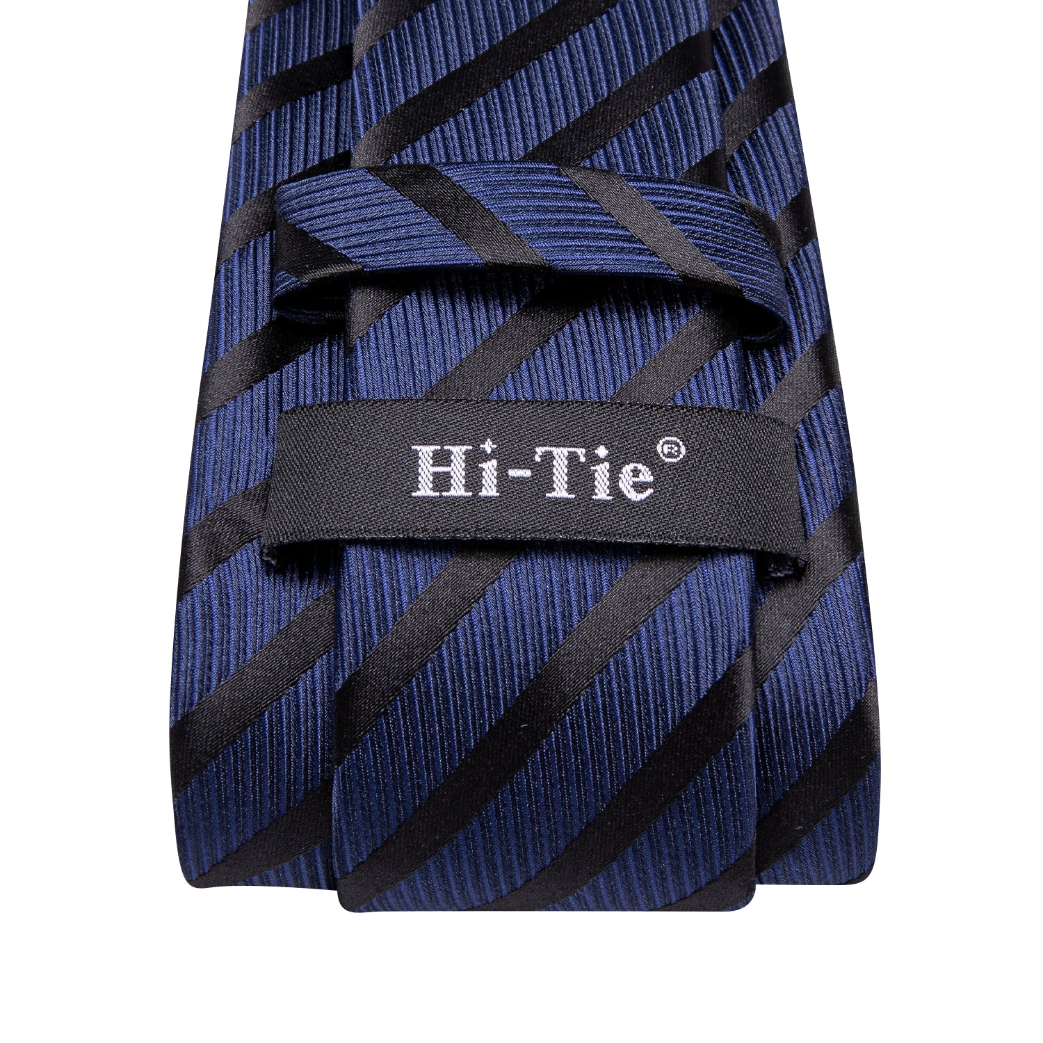 Hi-Tie Navy Blue Black Striped Men's Tie Pocket Square Cufflinks Set