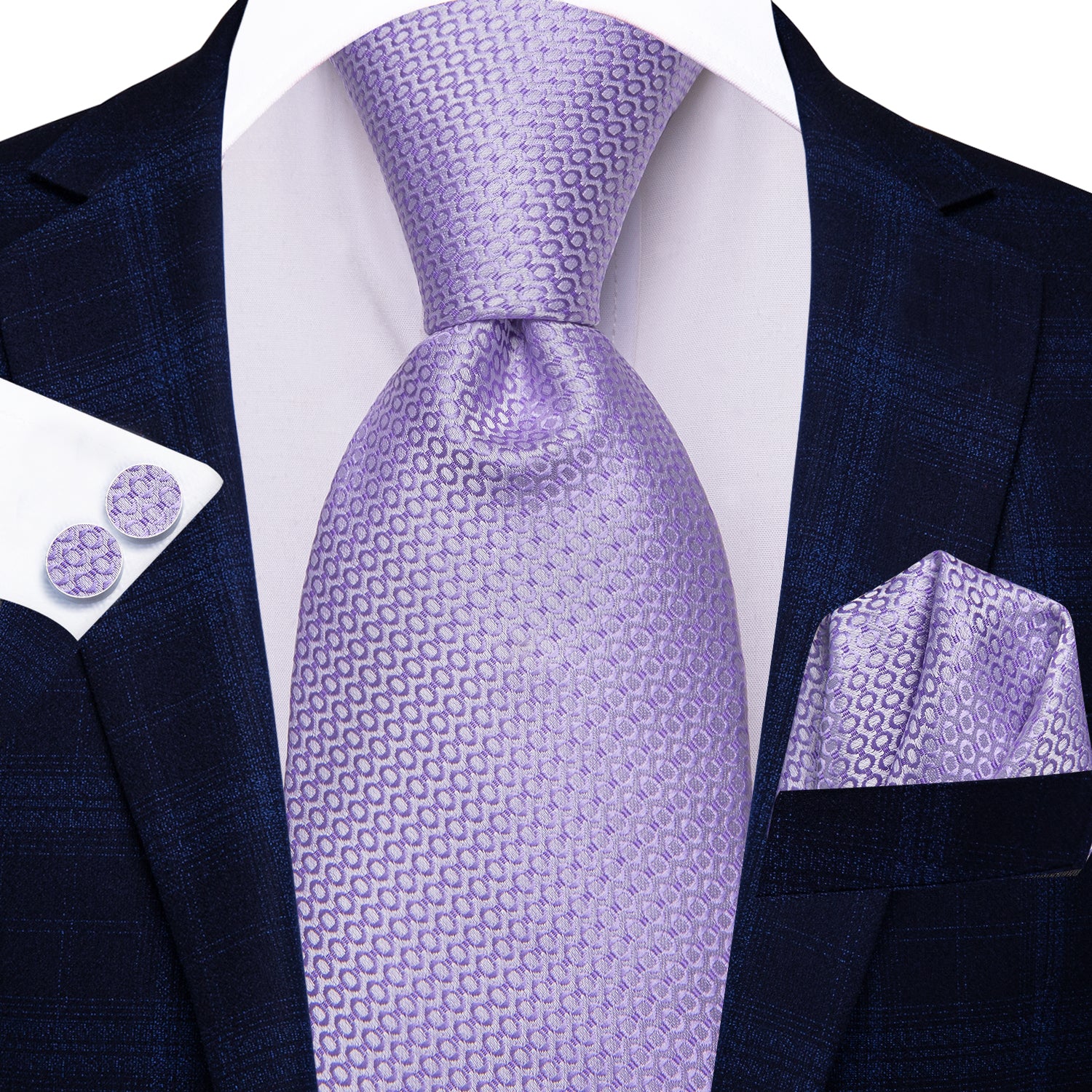 Hi-Tie Taro Purple Novelty Men's Tie Pocket Square Cufflinks Set