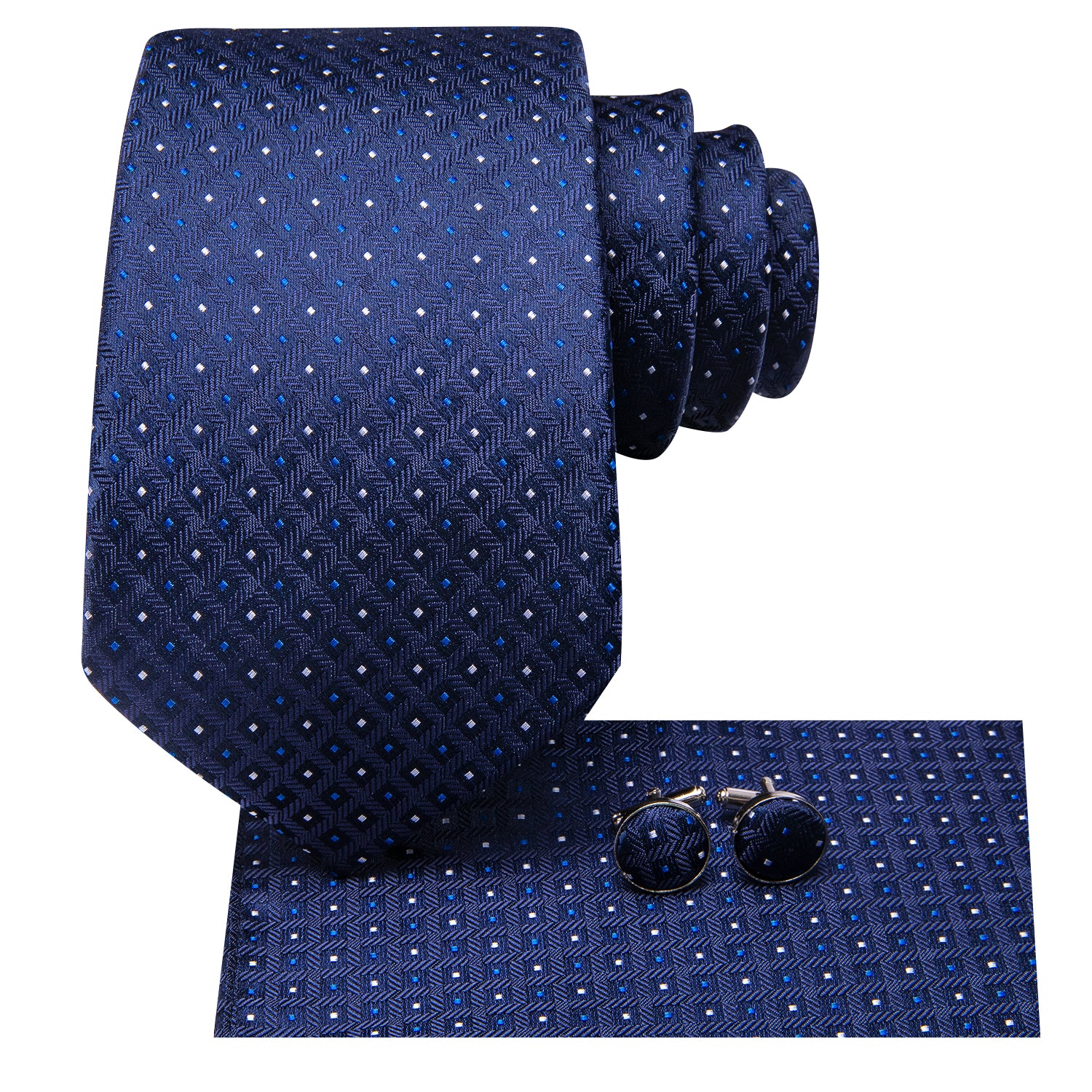 Hi-Tie Deep Blue Novelty Men's Tie Pocket Square Cufflinks Set