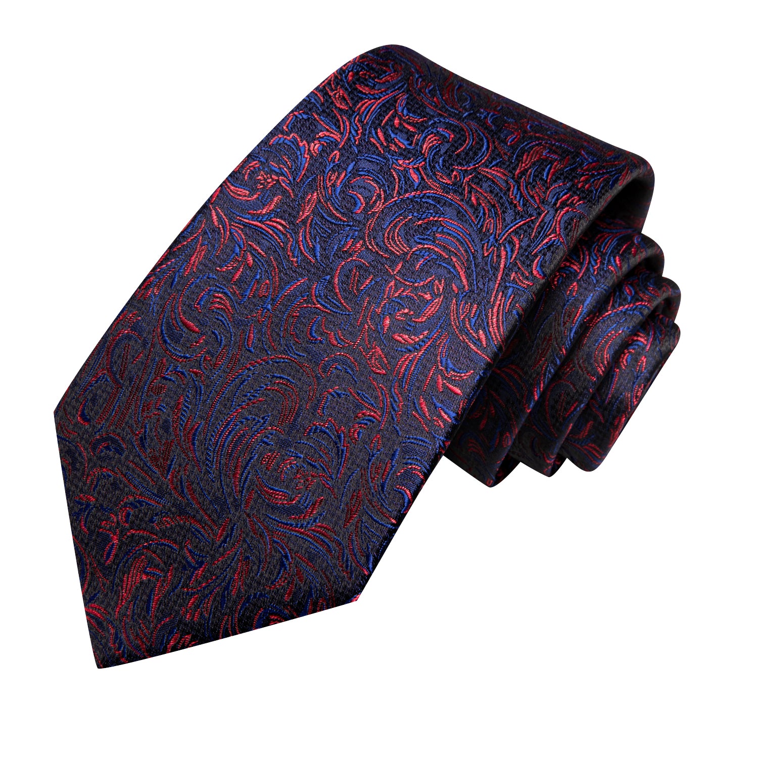 Hi-Tie Blue Red Floral Novelty Men's Tie Pocket Square Cufflinks Set