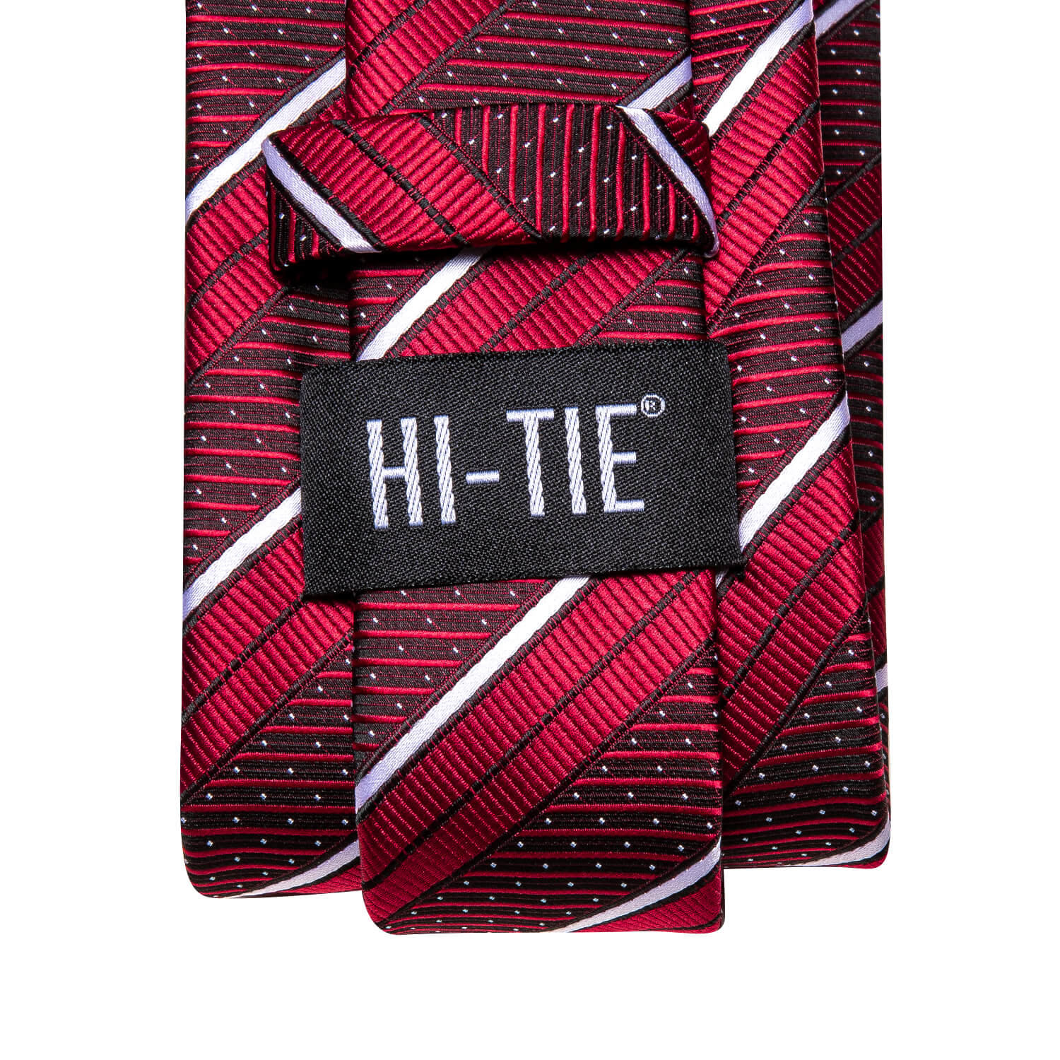 Red Tie with White Stripes Pocket Square Cufflinks Set