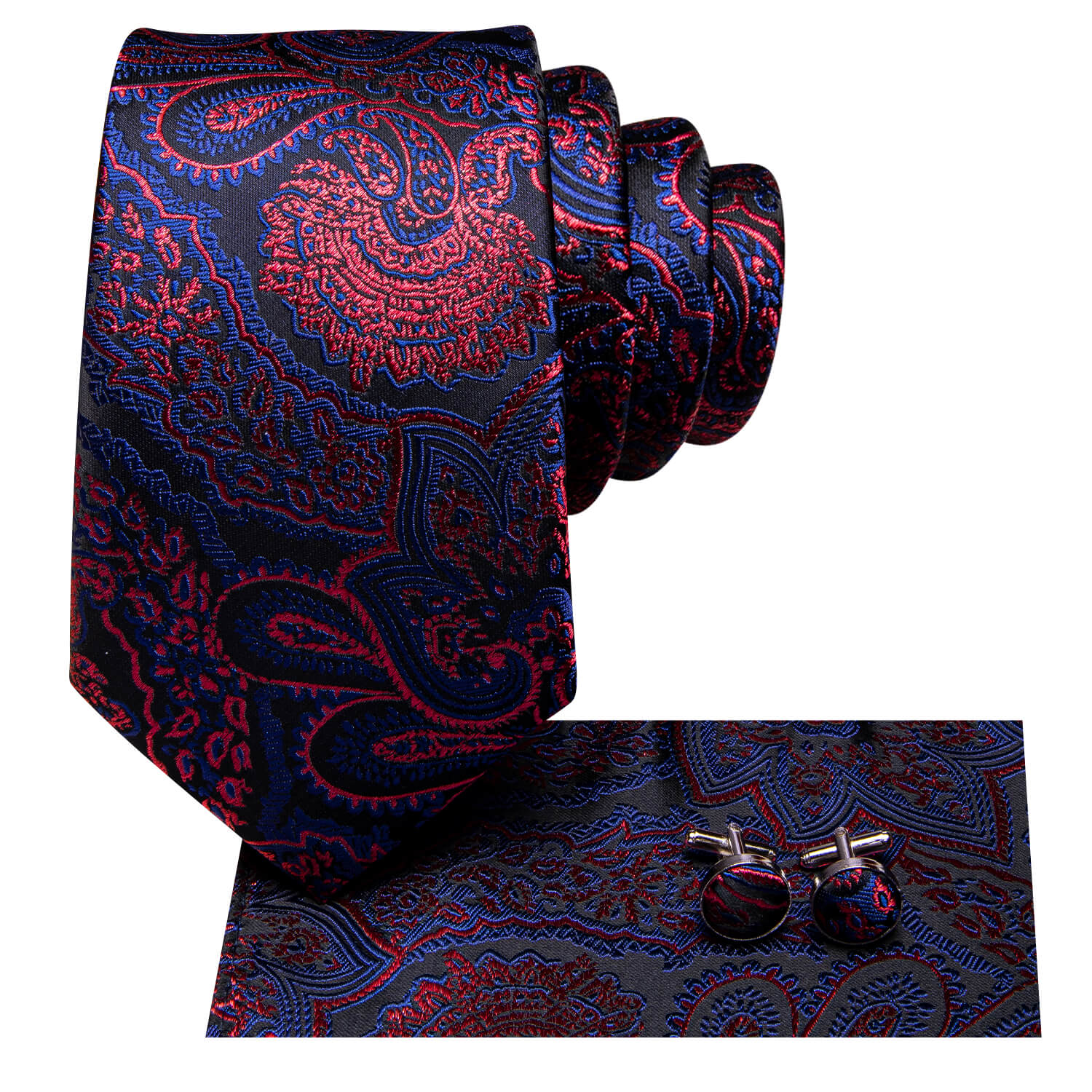 Paisley Tie Blue Red Silk Necktie for Men