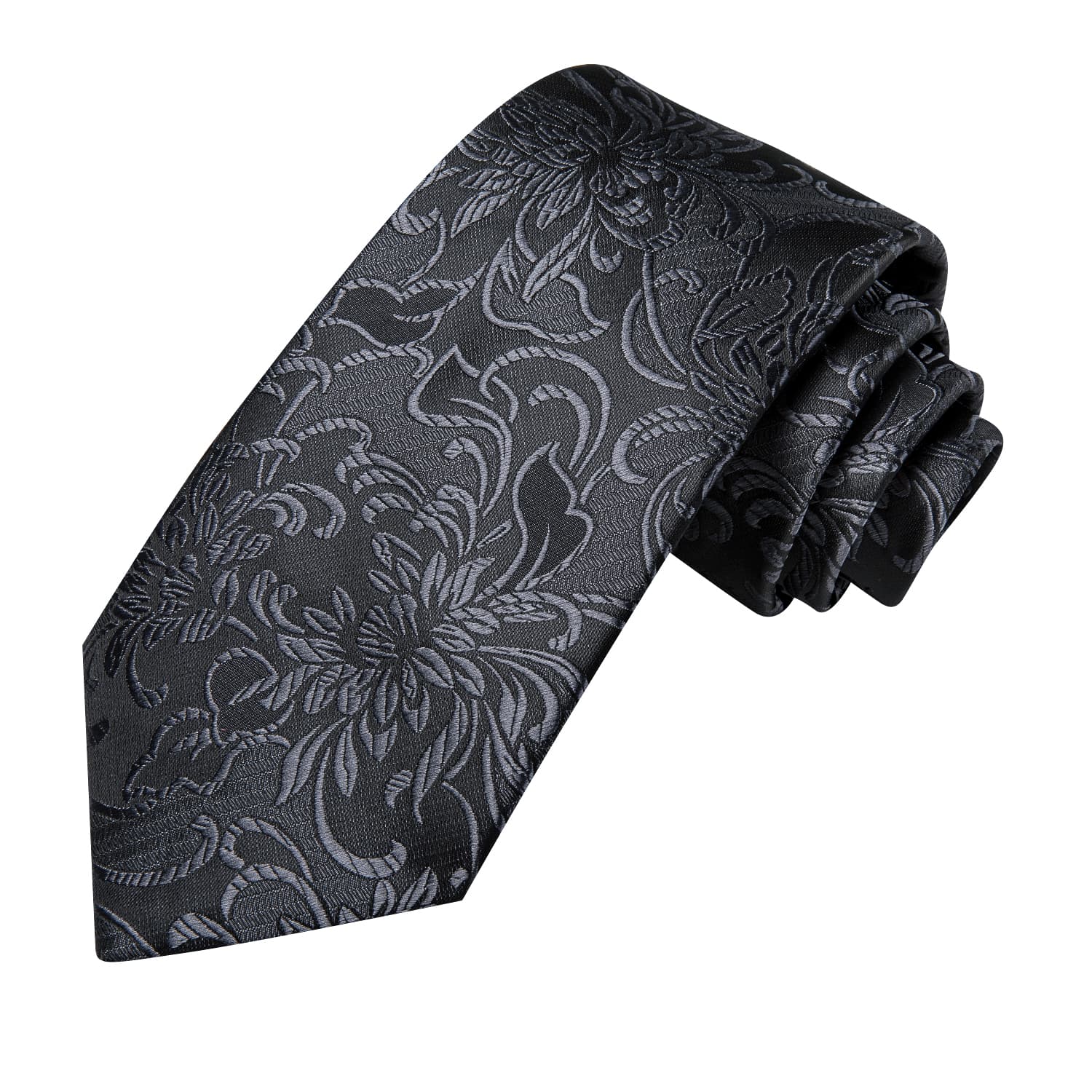 Hi-Tie Floral Black Tie Jacquard Silk Necktie Set for Men