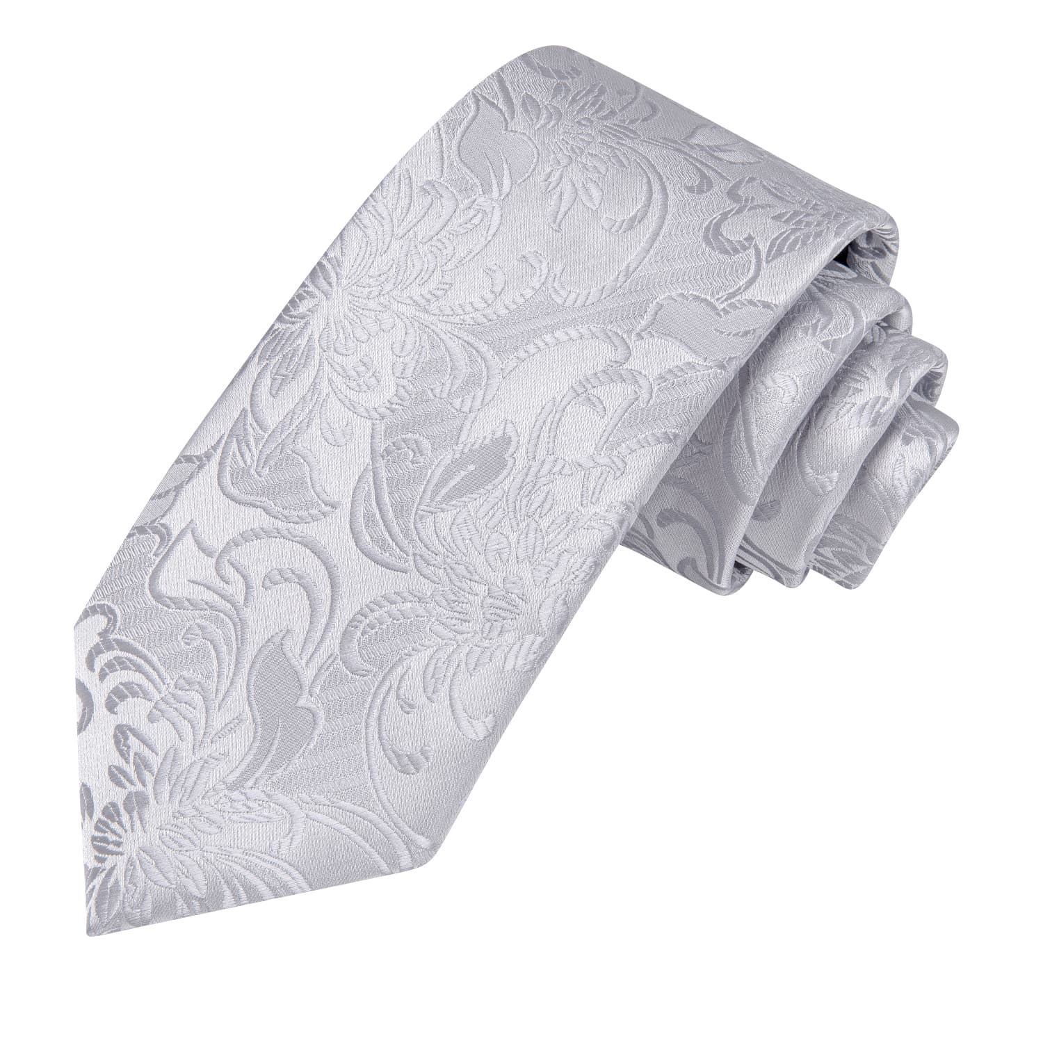  Floral Silver Grey Tie Jacquard Silk Necktie Set for Men